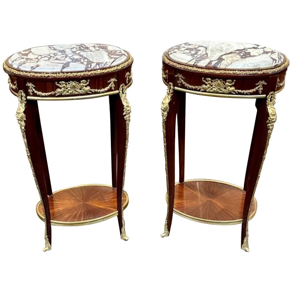 Pair of French Louis XV Style Bronze Mounted Side Tables