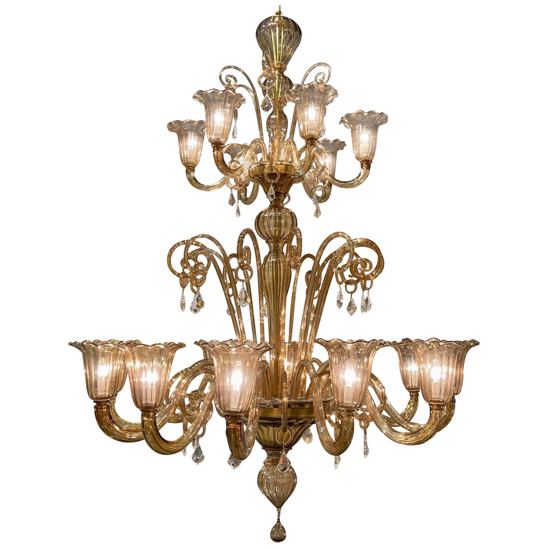 Large Scale Murano Glass 2 Tier 18 Light Chandelier