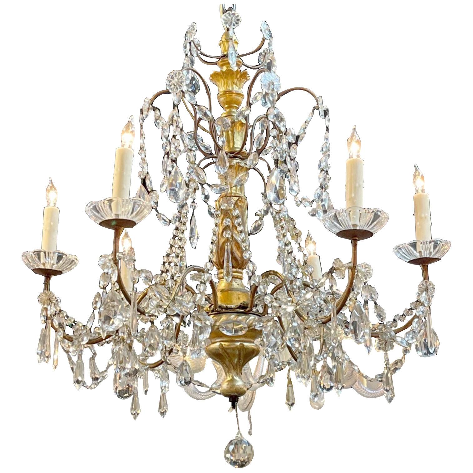 19th Century Northern Italian Giltwood and Crystal Chandelier