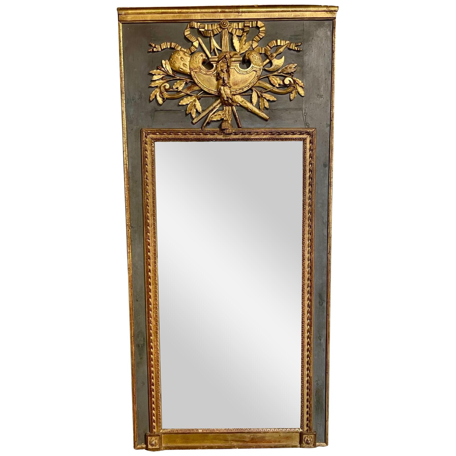 18th Century French Carved and Parcel Gilt Trumeau Mirror