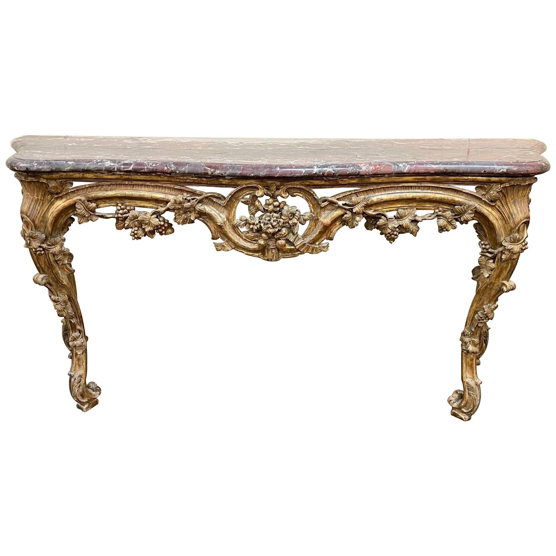 19th Century French Louis XV Carved and Gilted Console