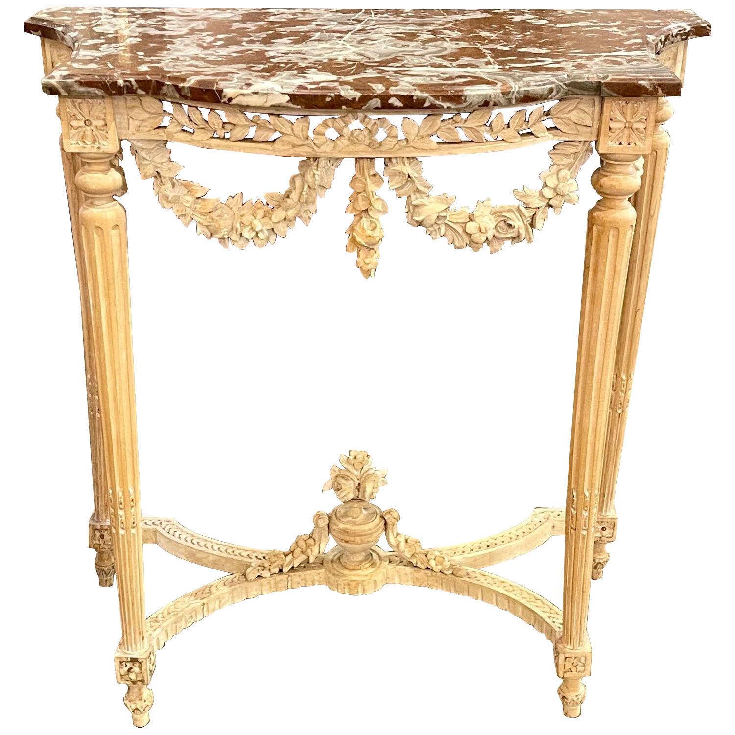 19th Century French Louis XVI Carved and Bleached Walnut Console