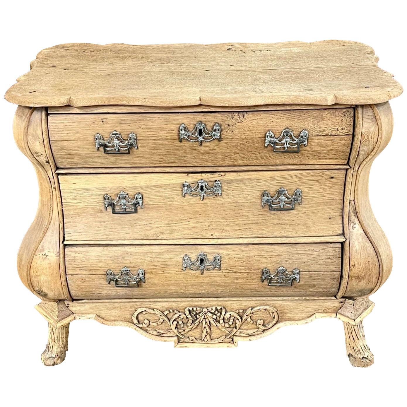 19th Century Dutch Serpentine Carved and Bleached Oak Chest