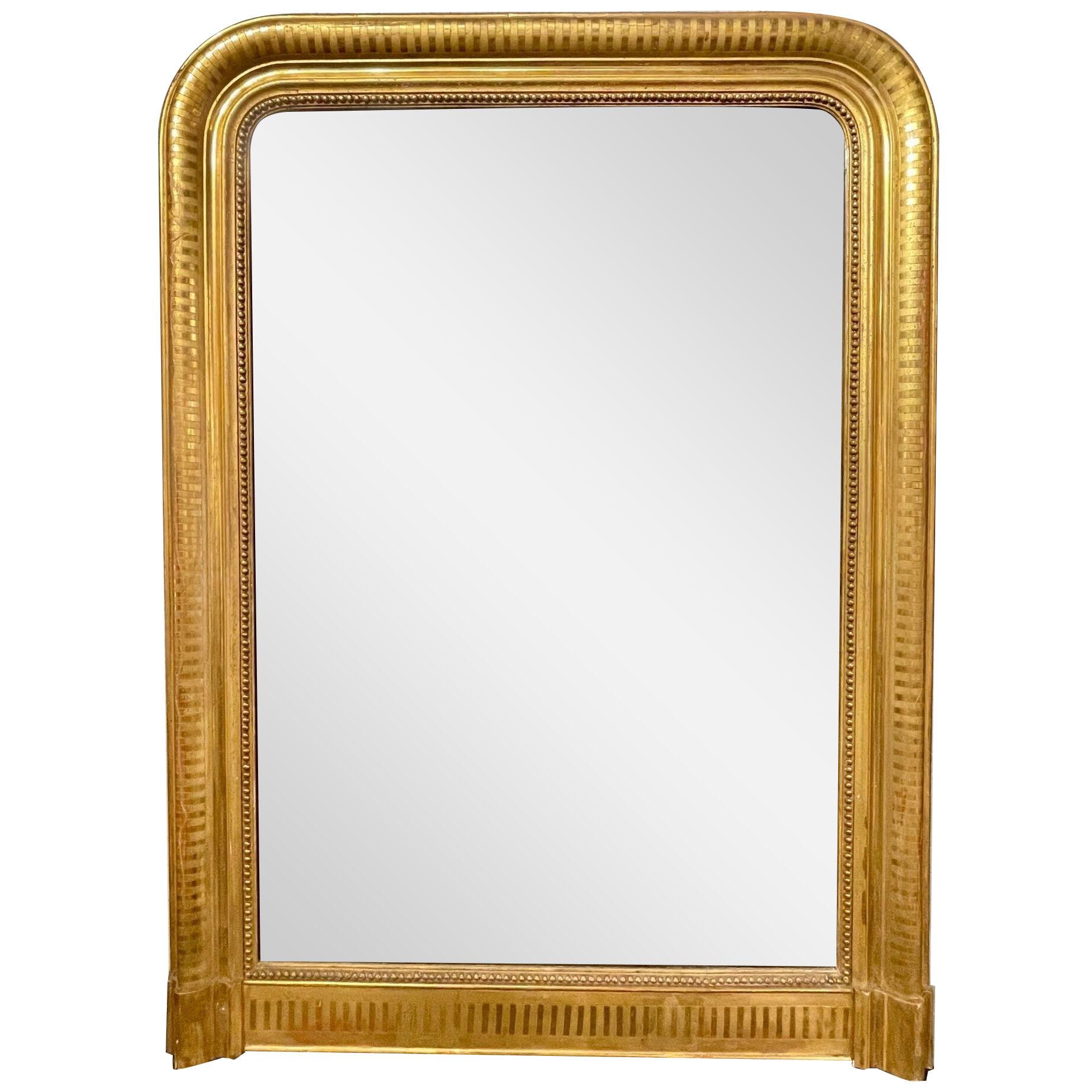 19th Century French Louis Philippe Giltwood Mirror with Line Pattern