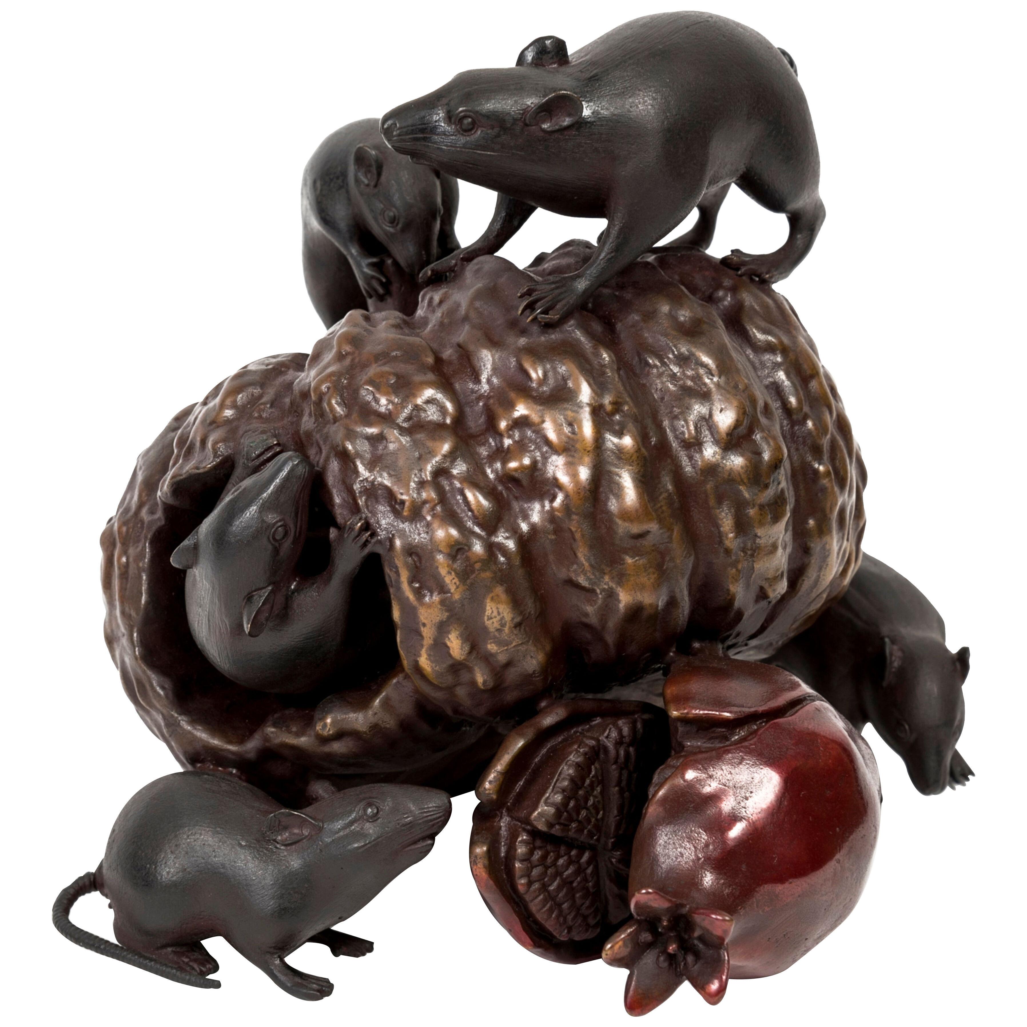 Japanese bronze mice and vegetables