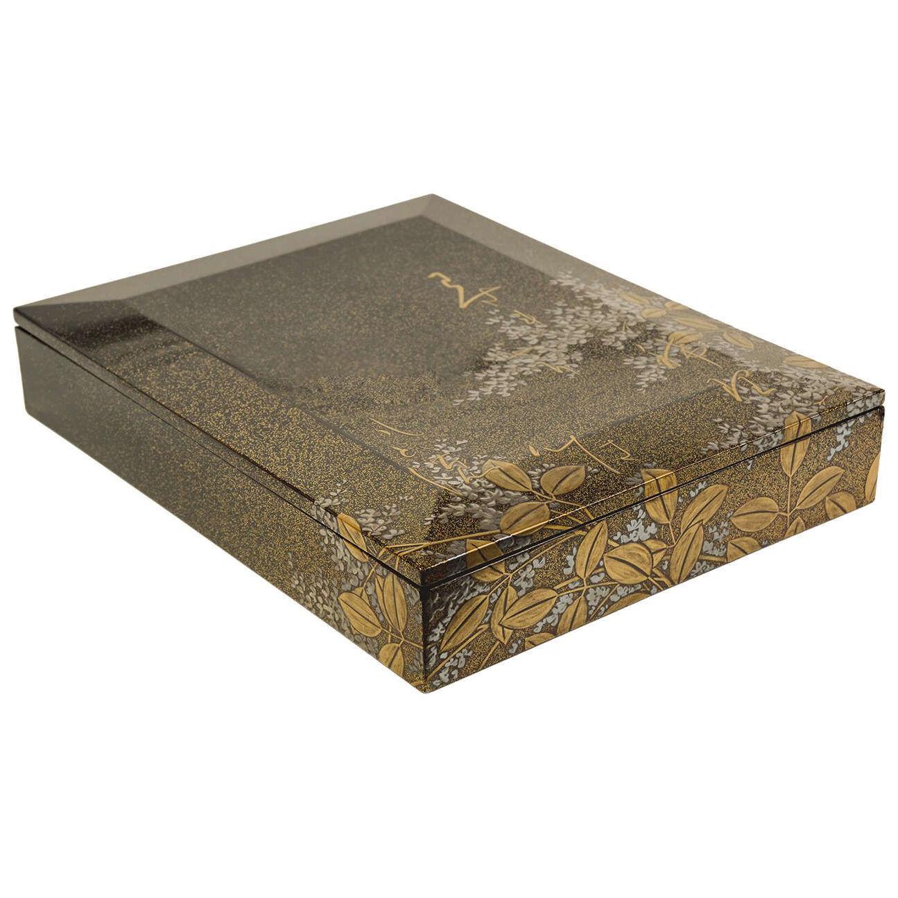 Japanese lacquer writing box (suzuribako) with a poem