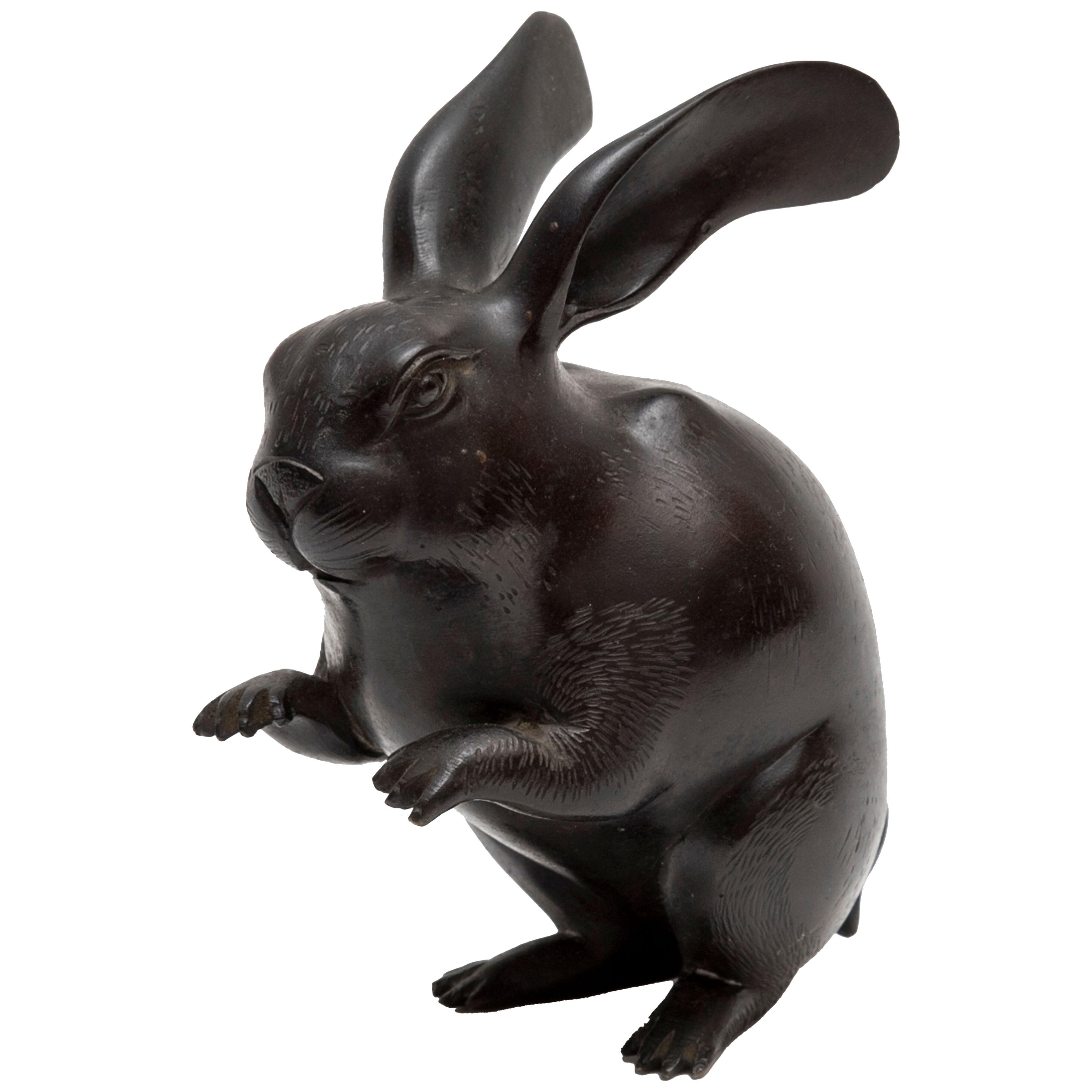 Japanese standing hare in bronze