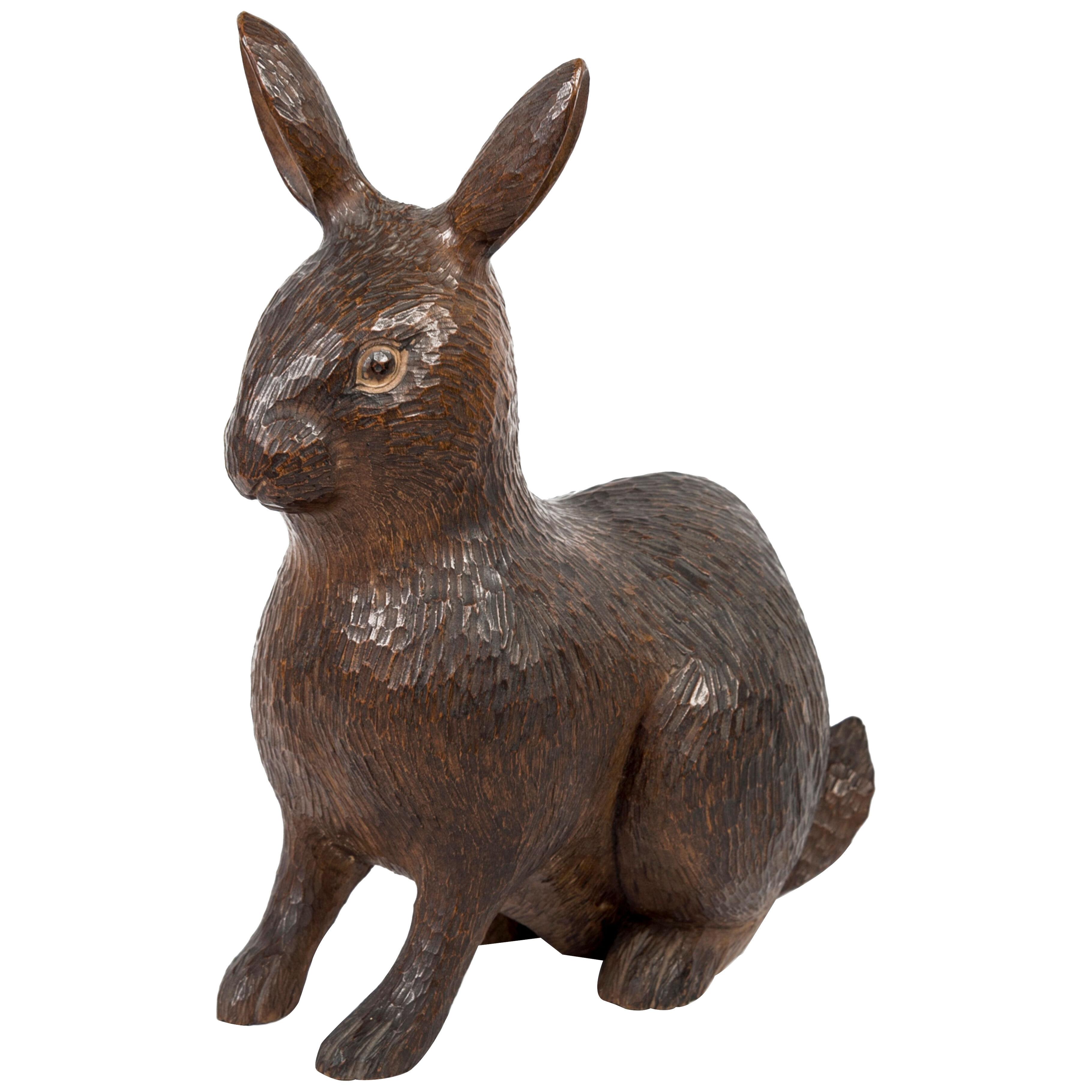 Japanese wood sculpture sitting hare