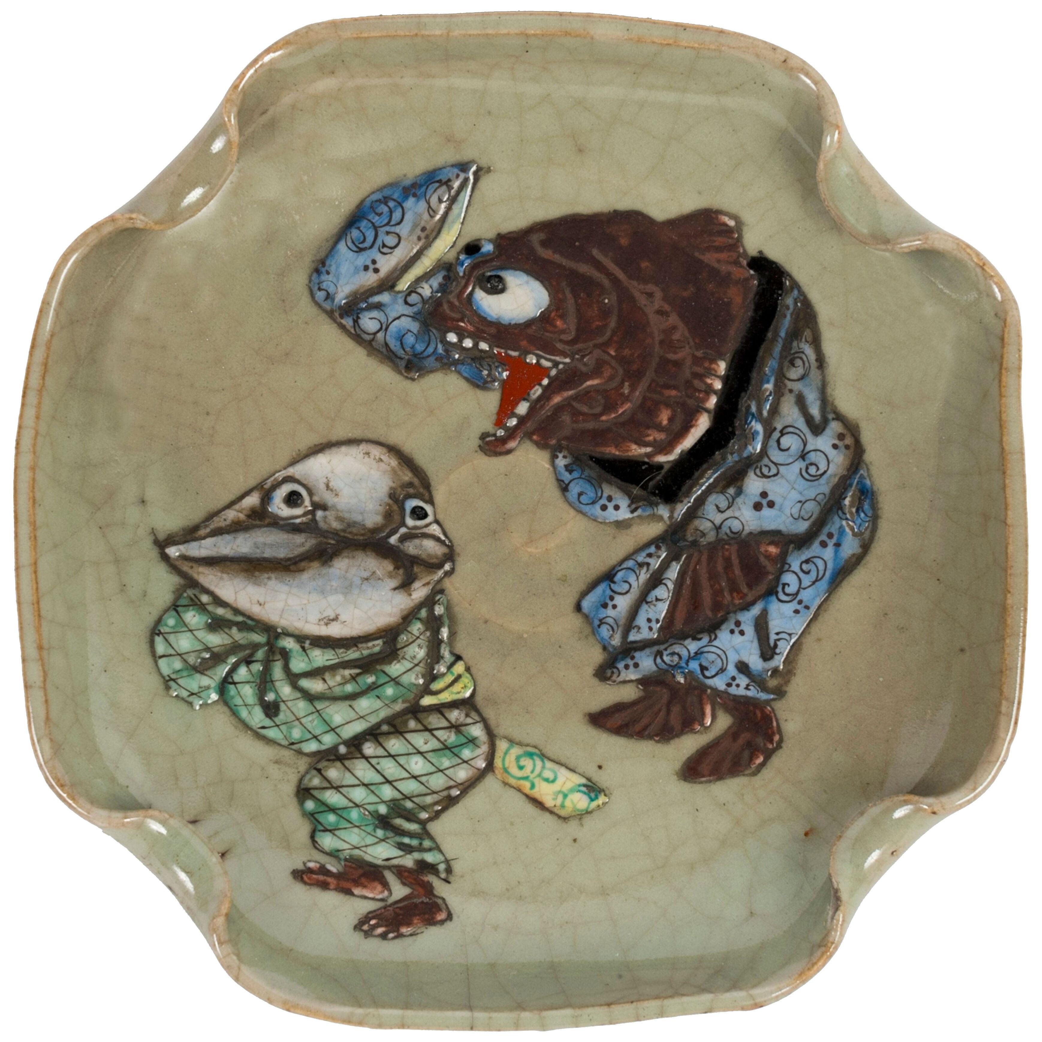 Japanese celadon ceramic with fish yokaï