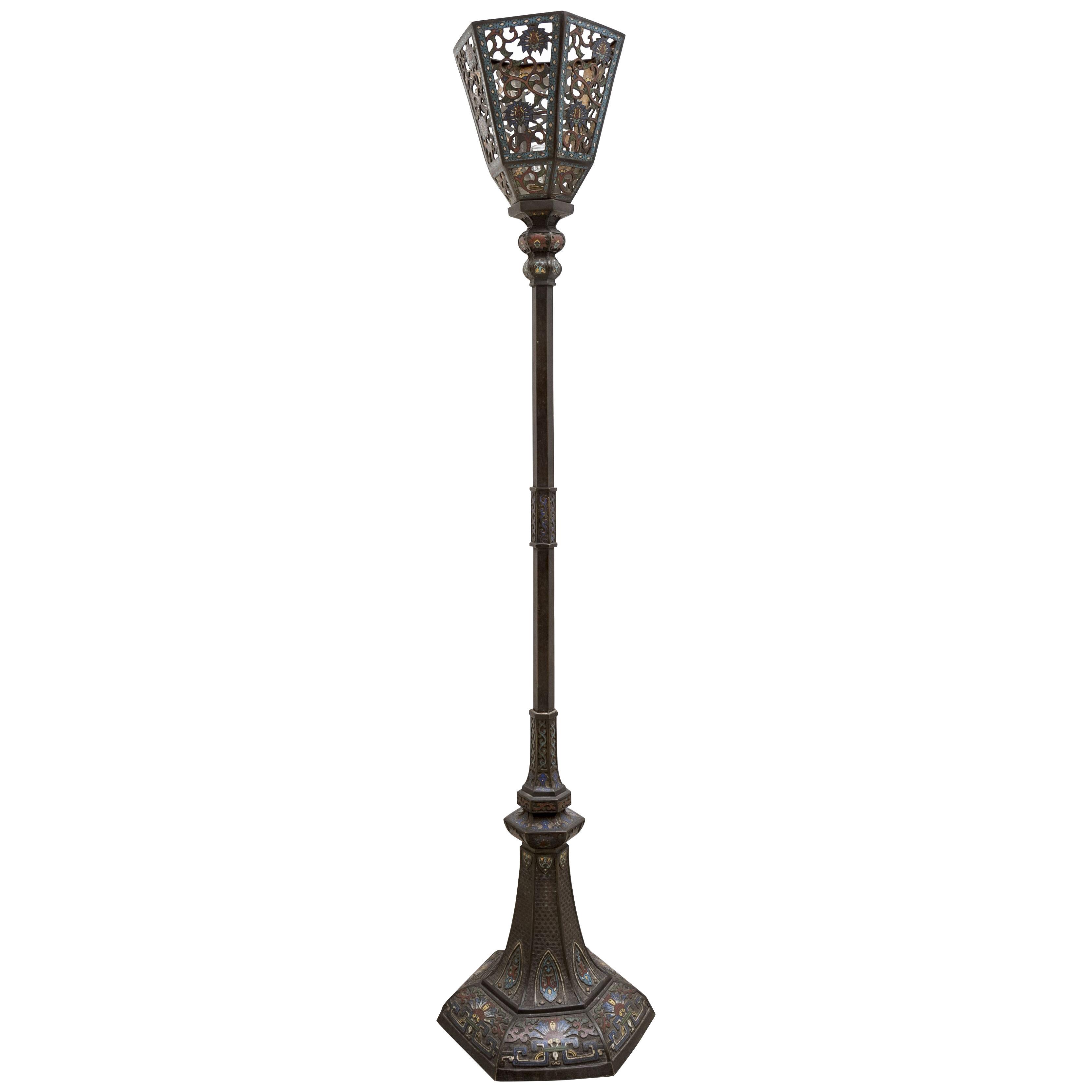 Chinese tall hexagonal bronze enamel cloisonné lantern 