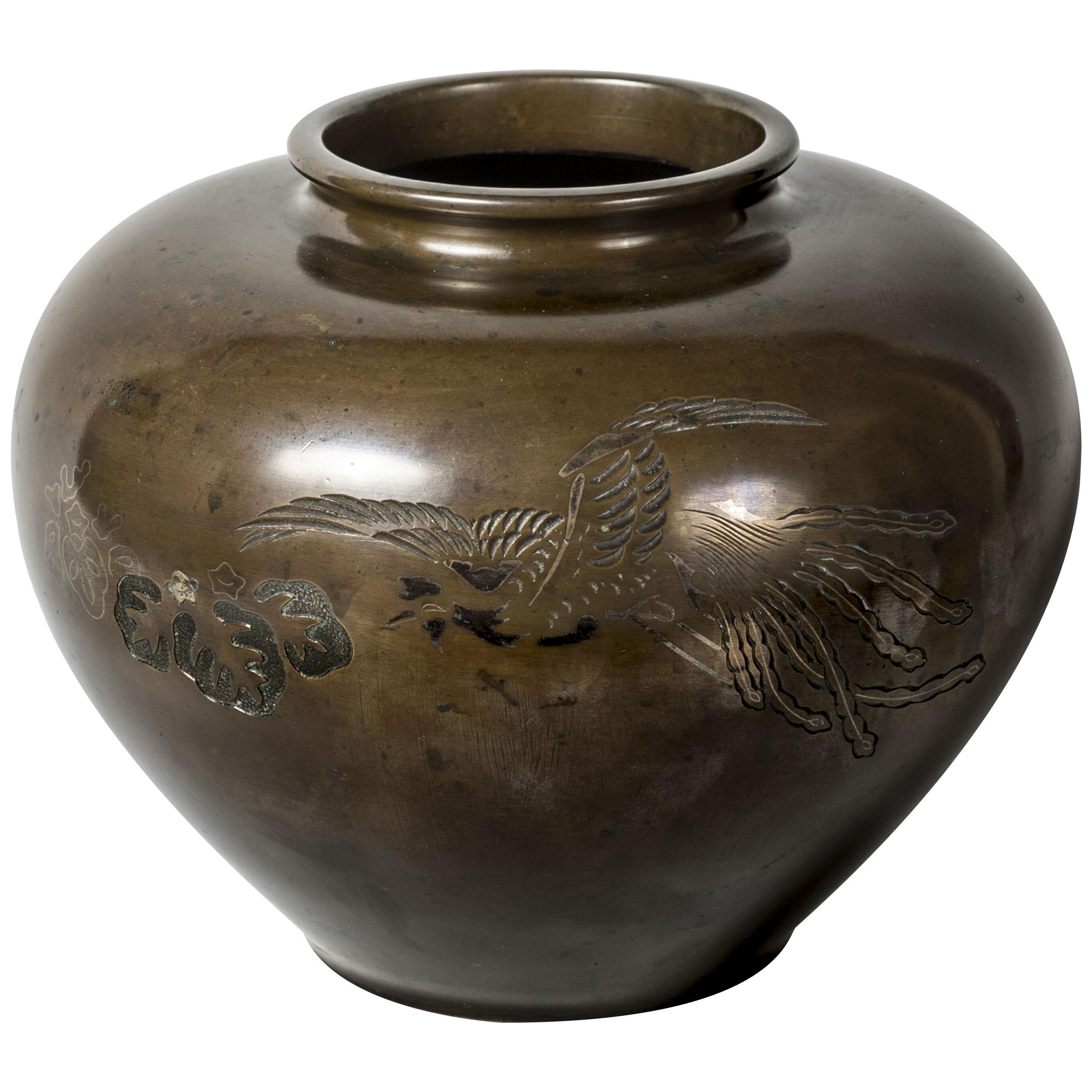 Japanese Phoenix bronze vase