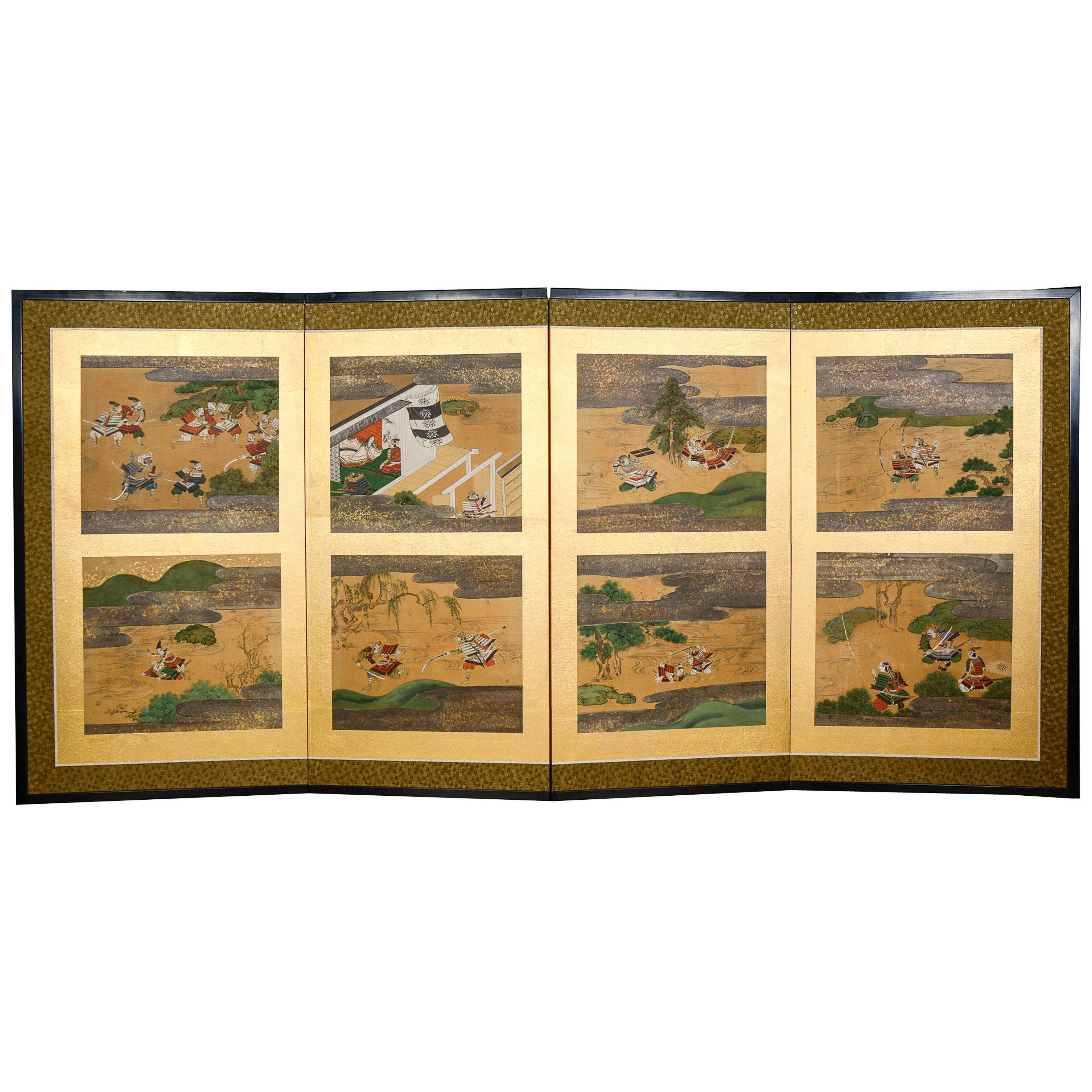 Japanese four-panels Genji and Heike screen