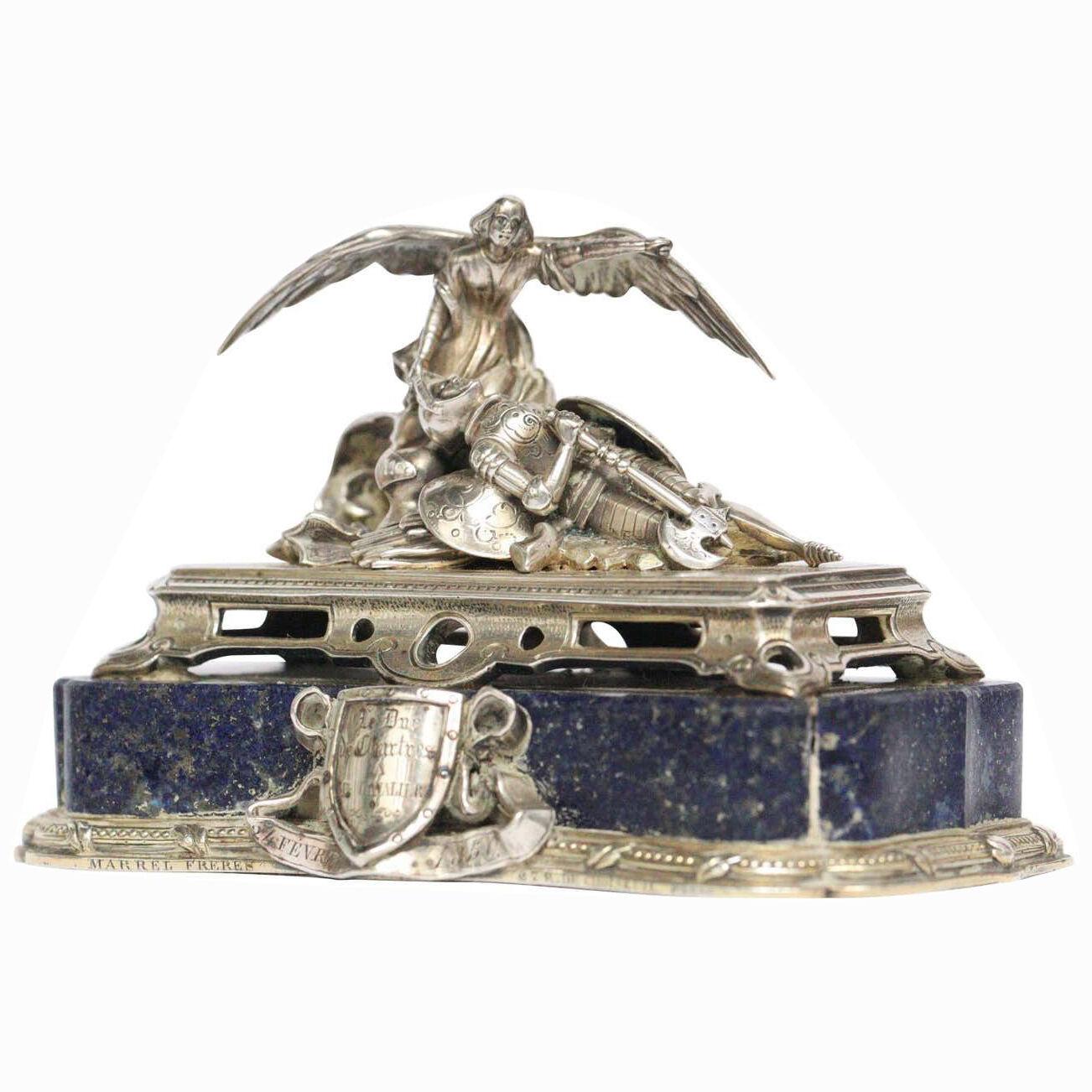 "La Mort du Chevalier Bayard" A French 19th Century Silver and Lapis Paperweight