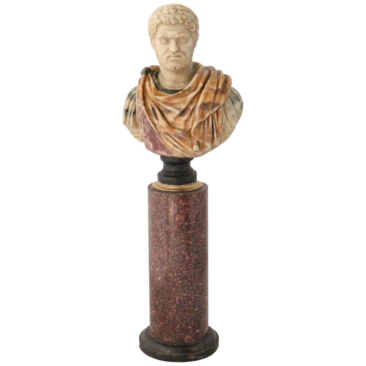 A XIXth Century Grand Tour Bust of Caracalla and its Porphyry Column 