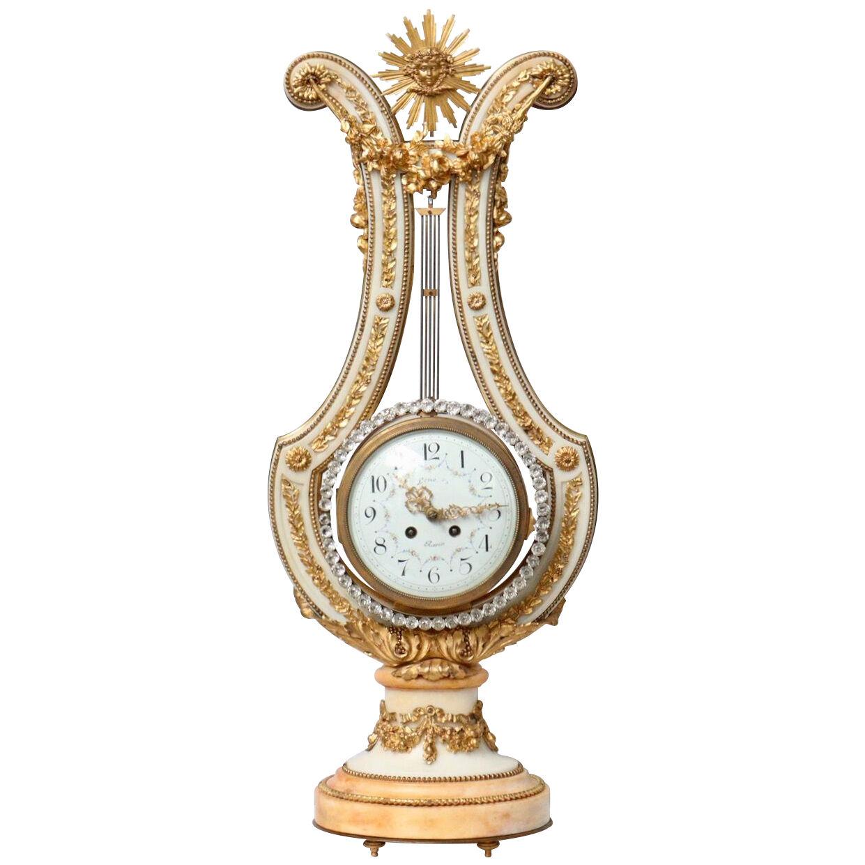 A Very Impressive French 19th Century Neoclassical Lyre-Form Clock  