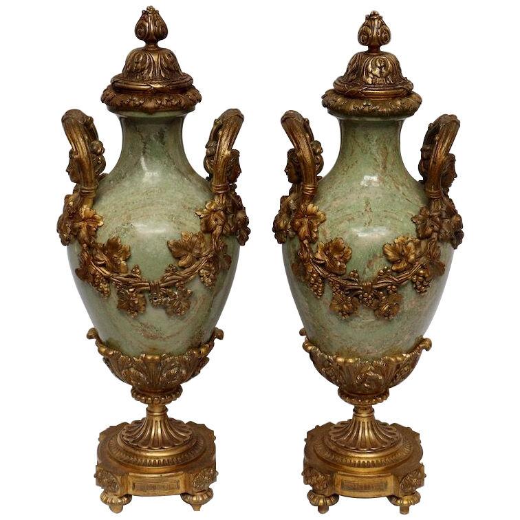 A 19th Century Pair of Ormolu-Mounted Marble Cassolettes, circa 1880