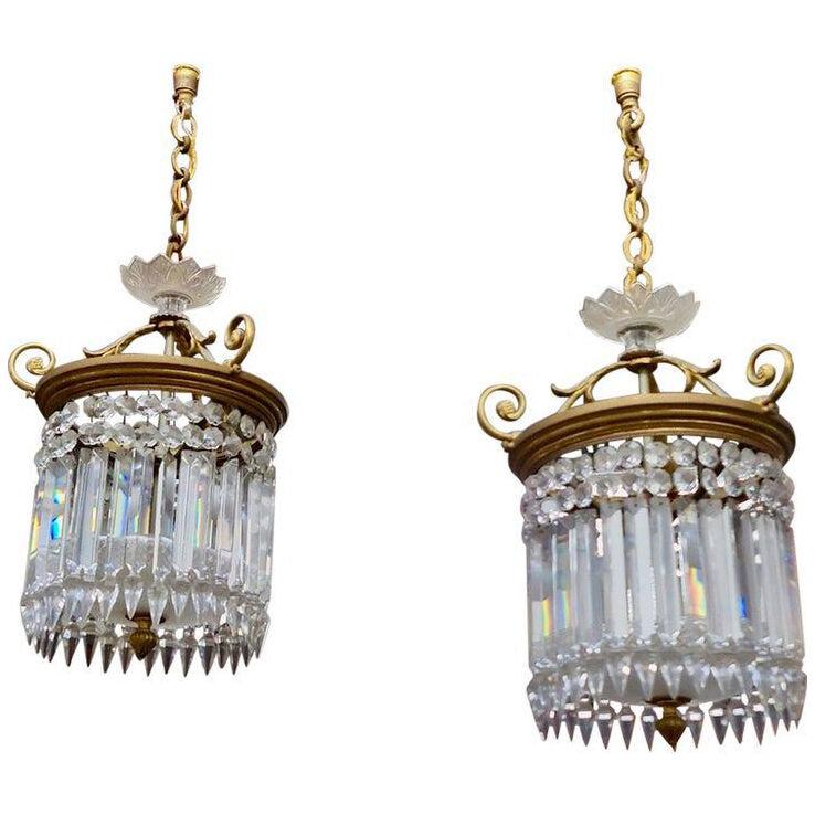 19th Century French Pair of Belle Époque Baccarat Crystal Plafonniers
