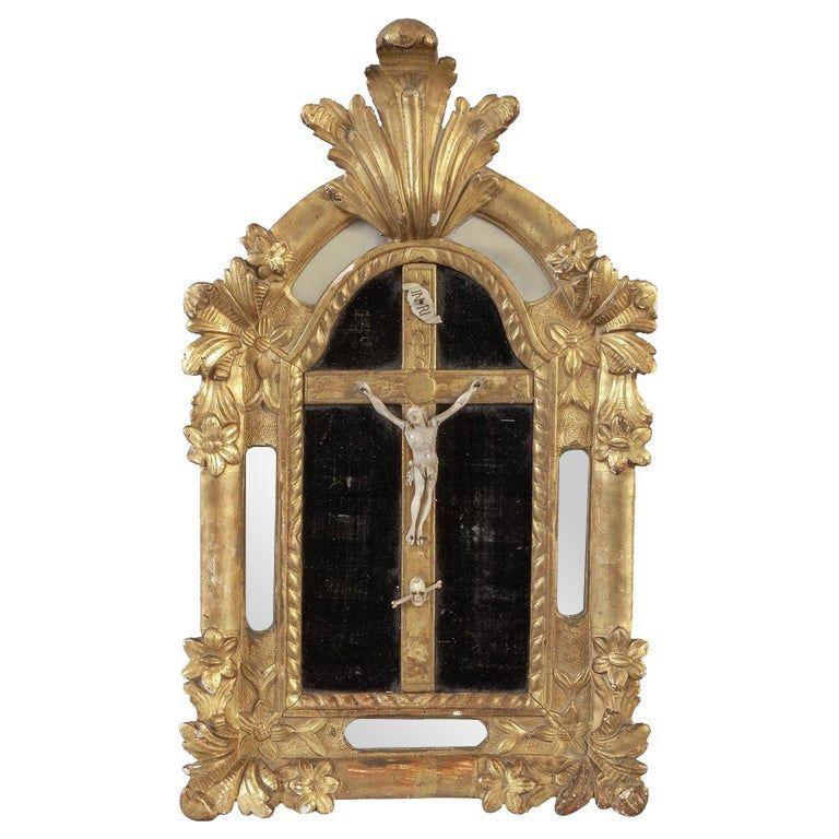  18th Century French Baroque Crucifix Cushion Mirror