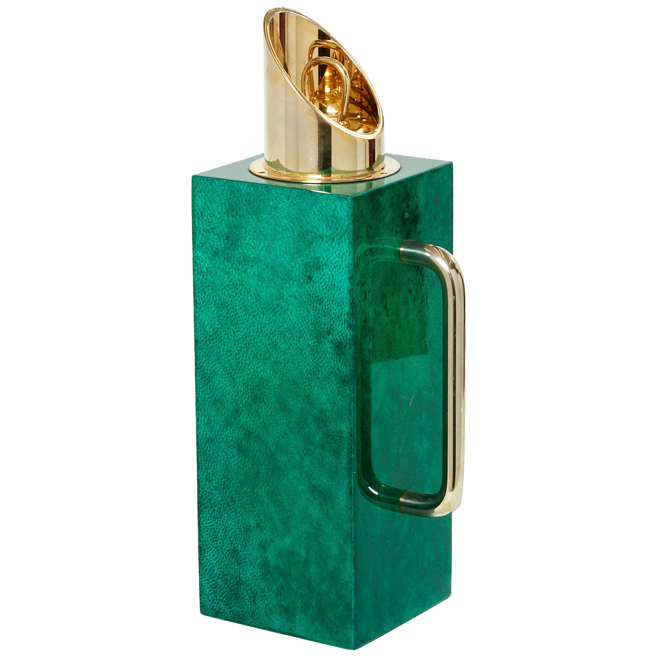 Aldo Tura emerald green goatskin brass thermos carafe 1960