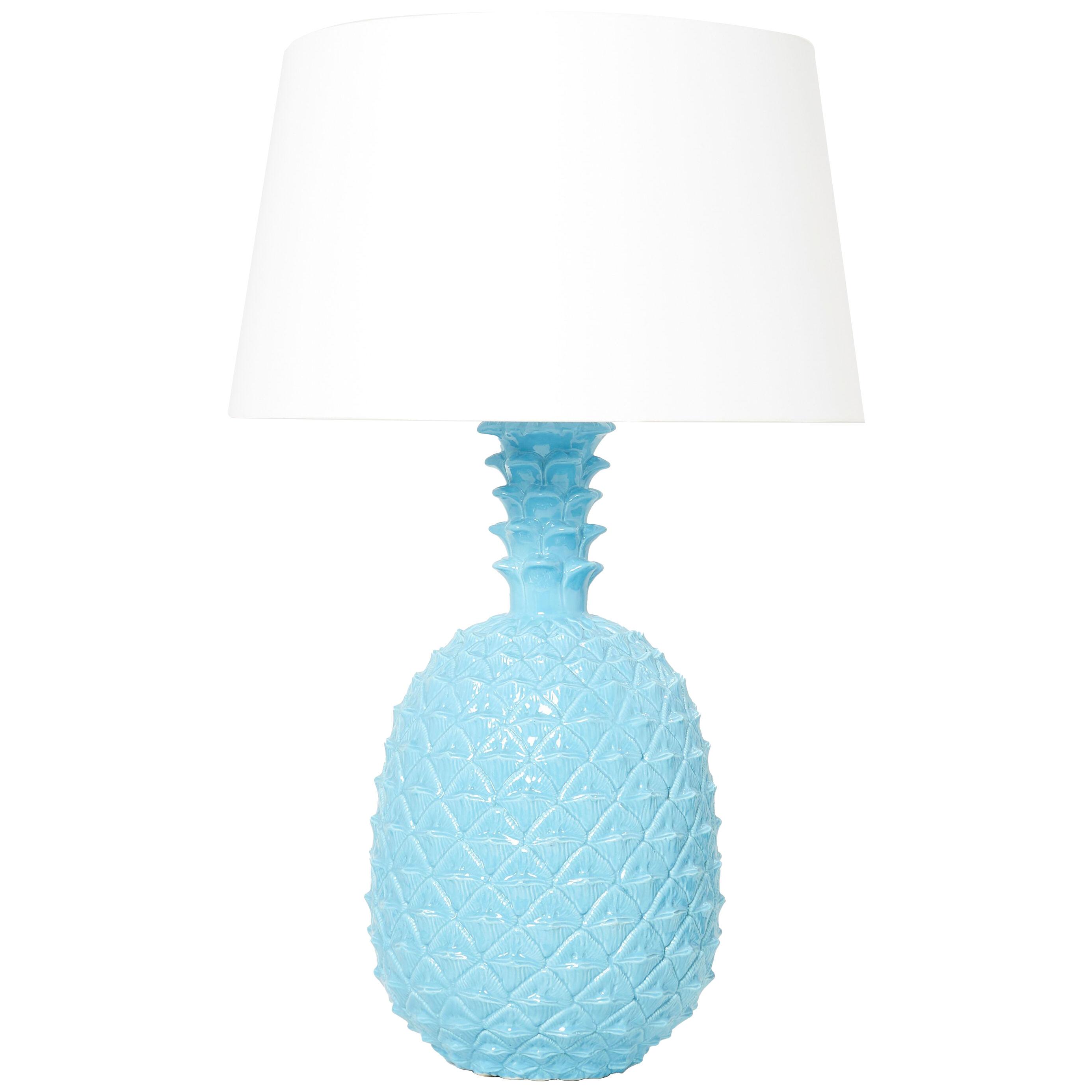Tommaso Barbi XL blue pineapple ceramic table lamp 1970s 