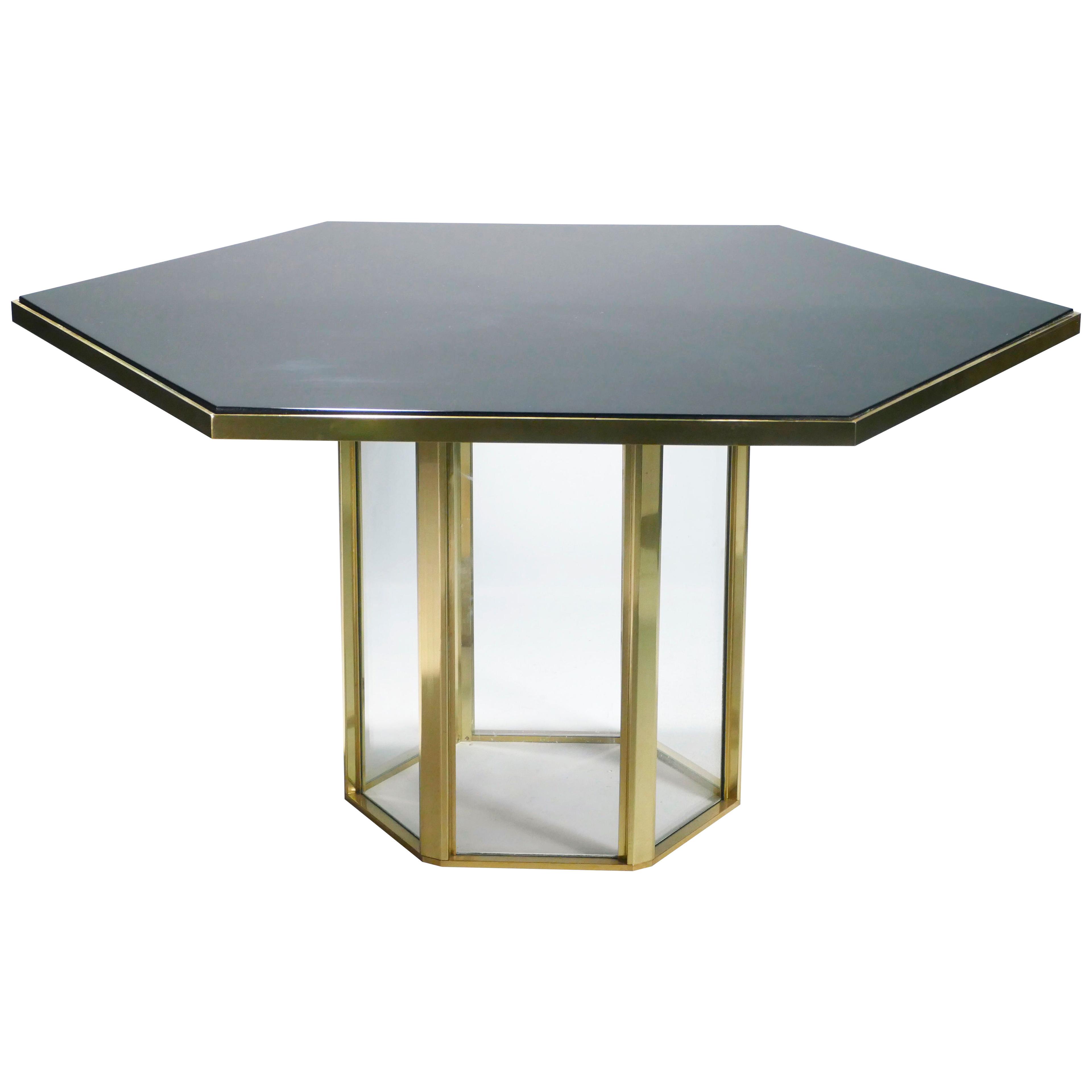 Midcentury Romeo Rega Black Lacquer Brass and Glass Dining Table, 1970s
