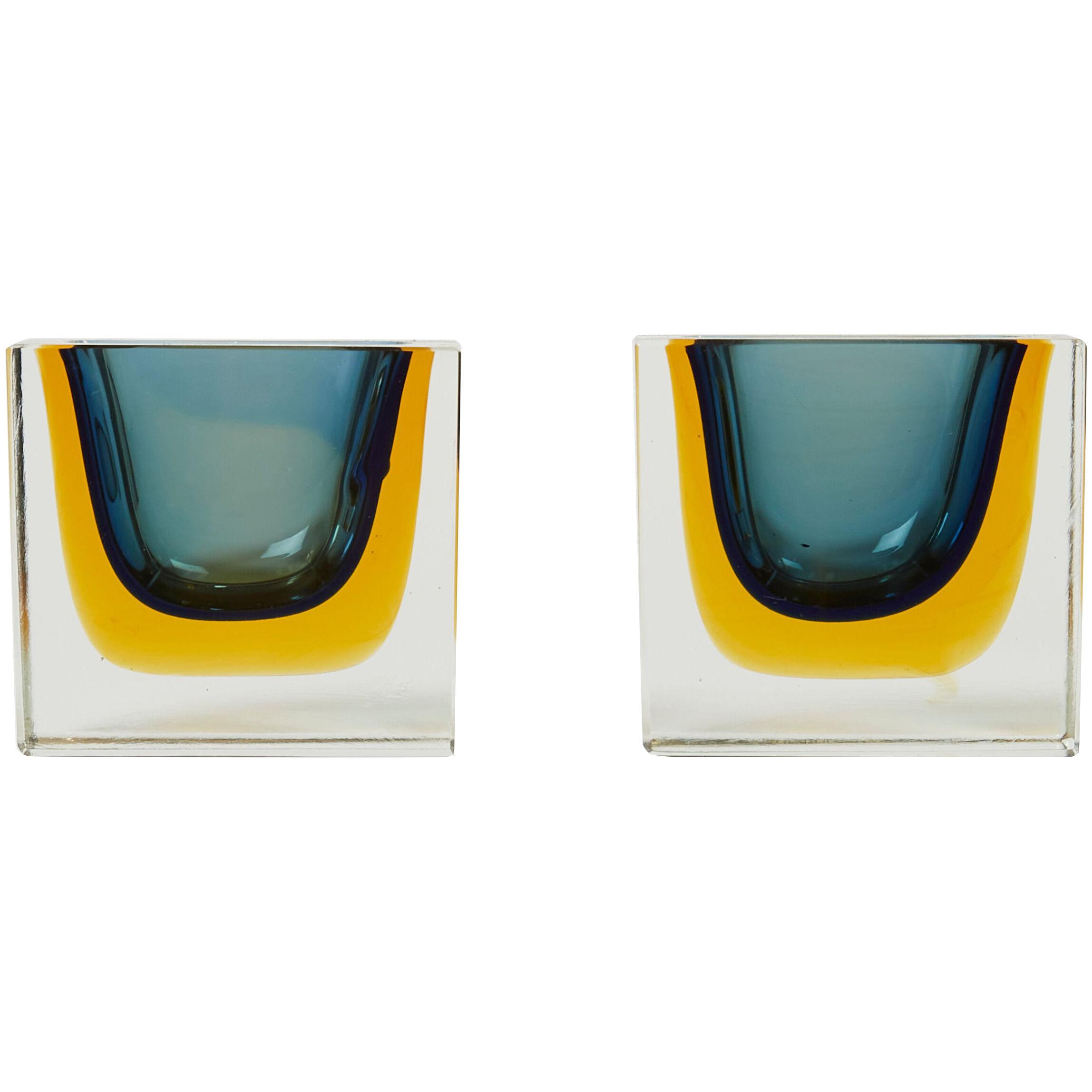  Flavio Poli pair of faceted small bowls Murano glass for Seguso 1960 