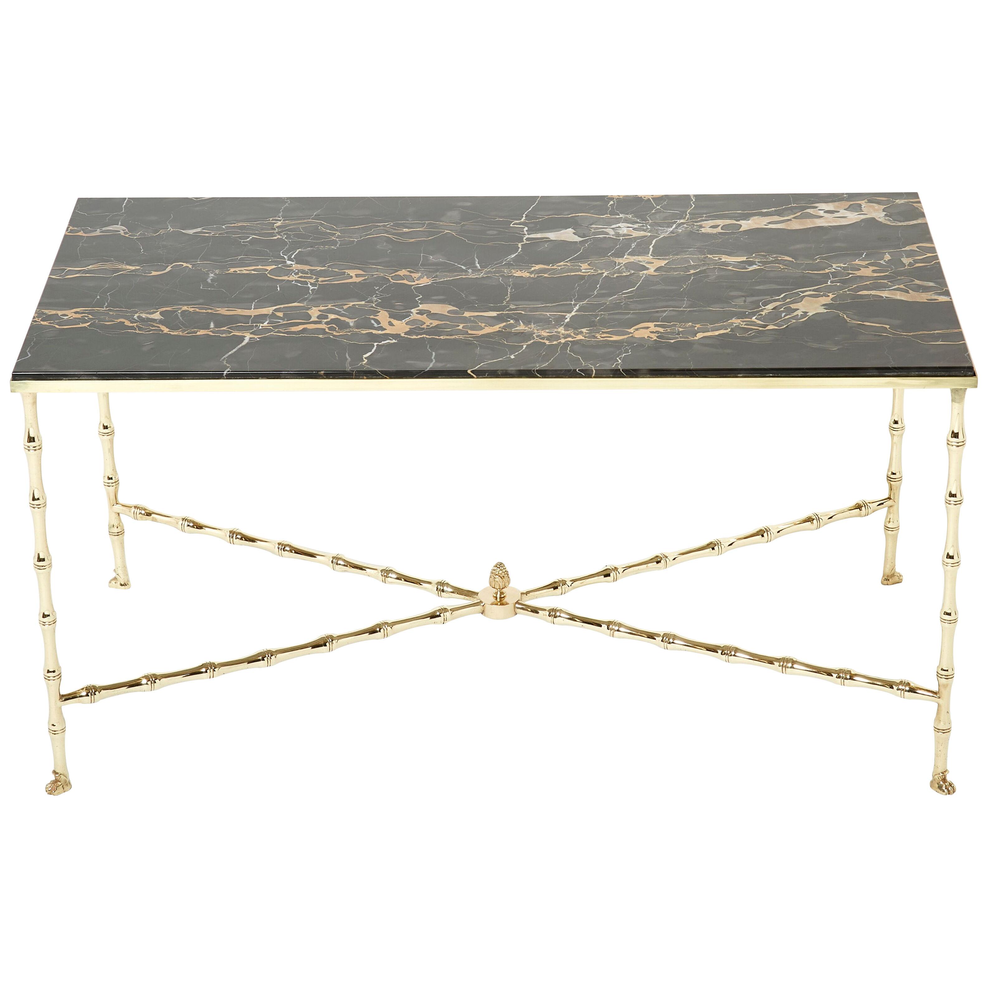French Maison Jansen bamboo brass portor marble coffee table 1960s