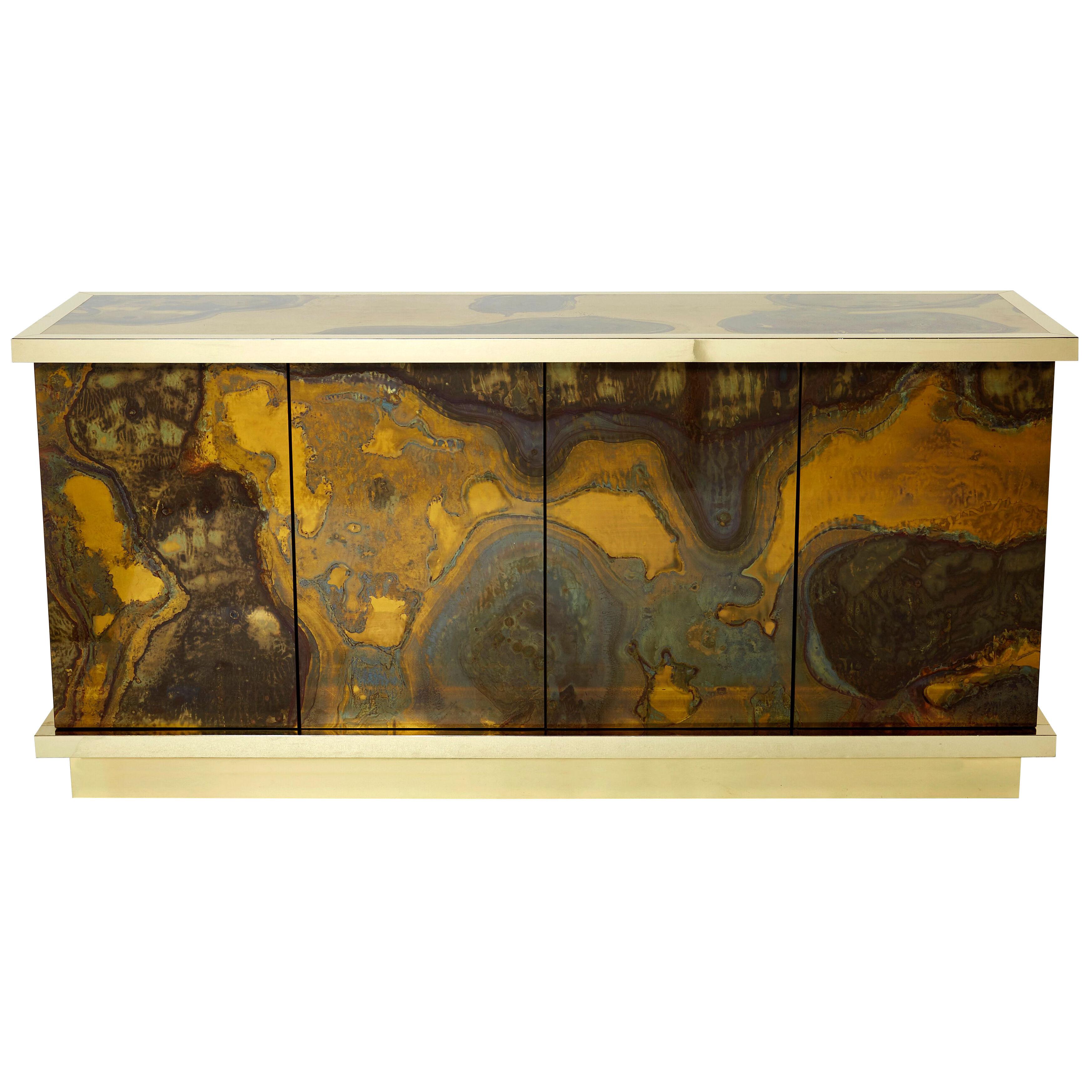 French Isabelle and Richard Faure oxidized brass sideboard 1970s