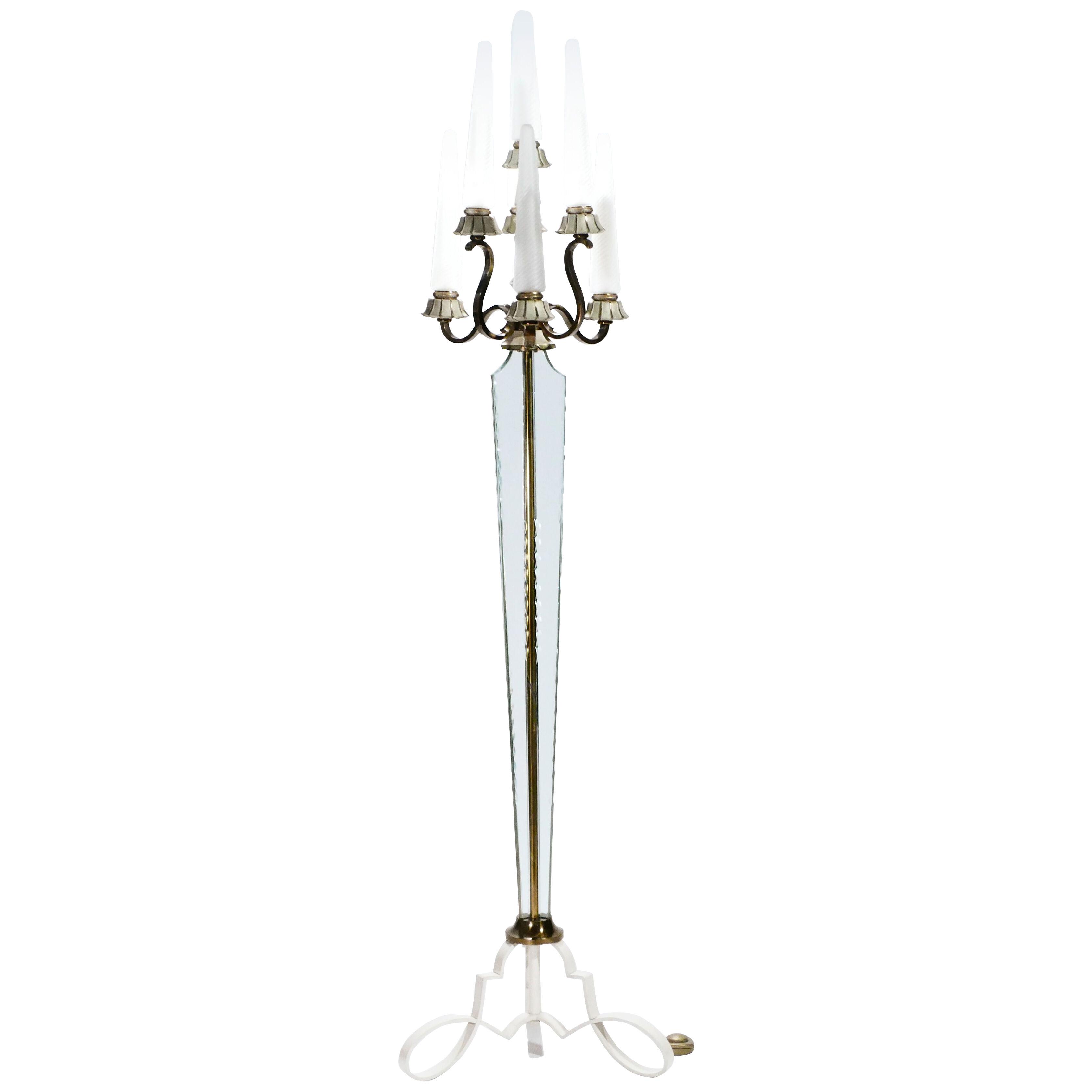 French Bronze and Crystal Floor Lamp by Sabino, 1930s