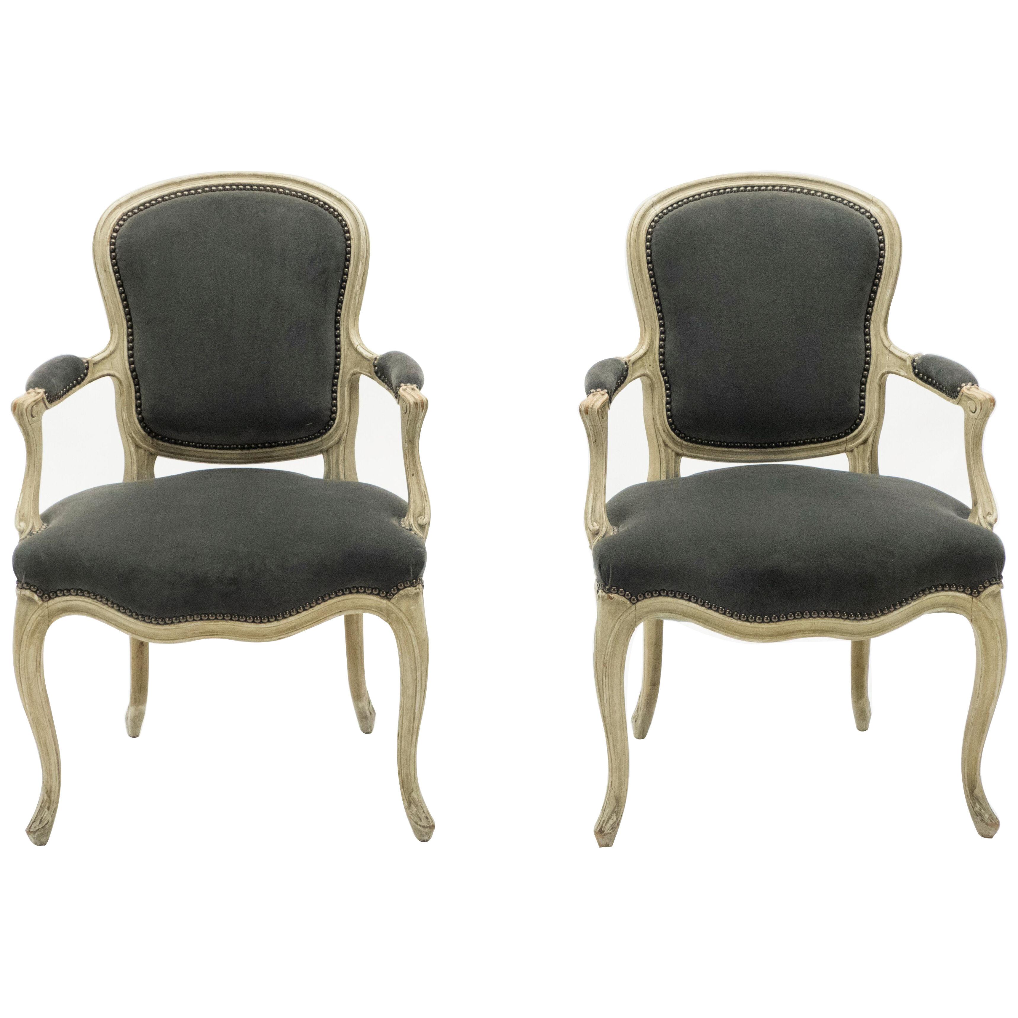 Rare Pair of Stamped Maison Jansen Louis XV Neoclassical Armchairs, 1940s