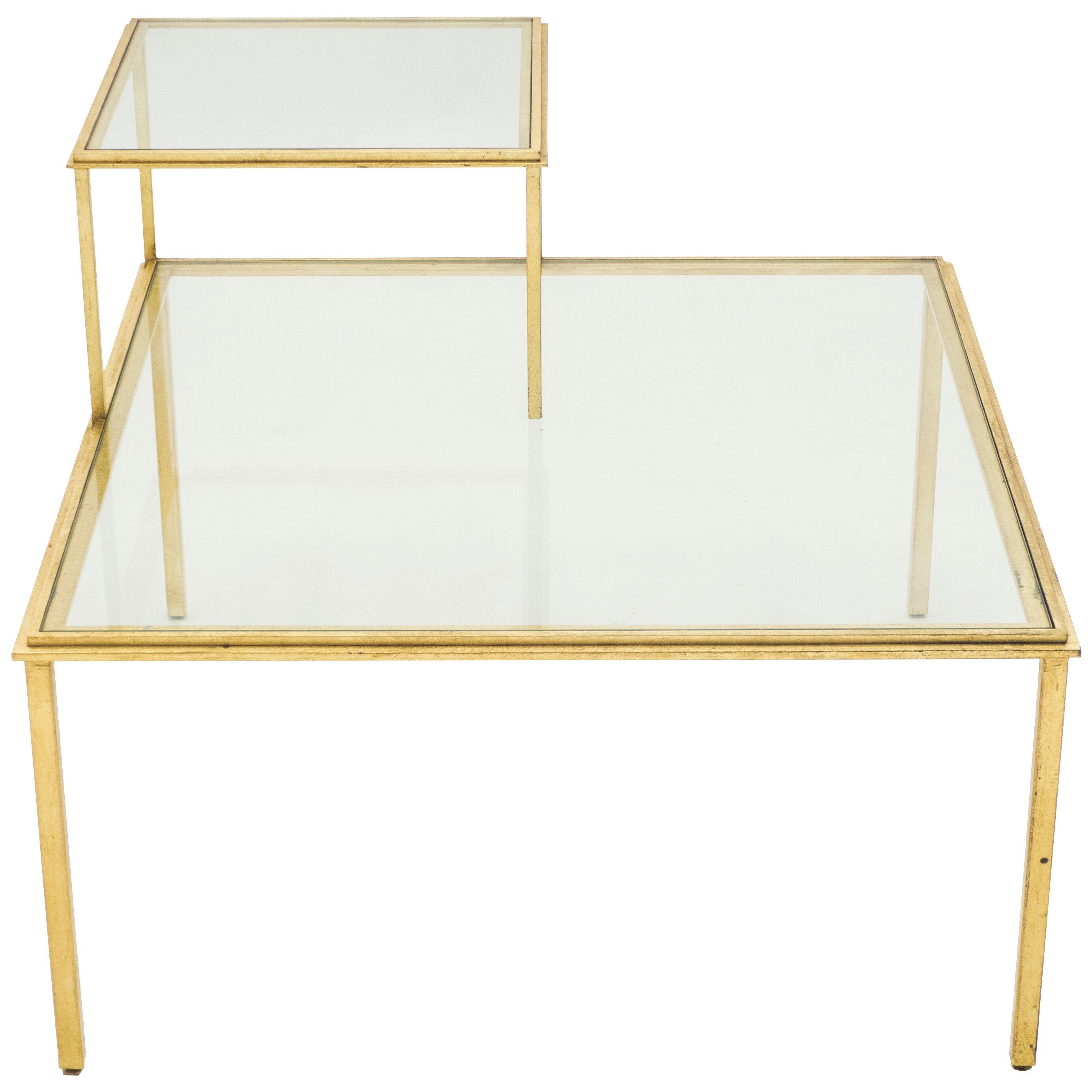 Roger Thibier Gilt Wrought Iron Glass Coffee or End Table, 1960s