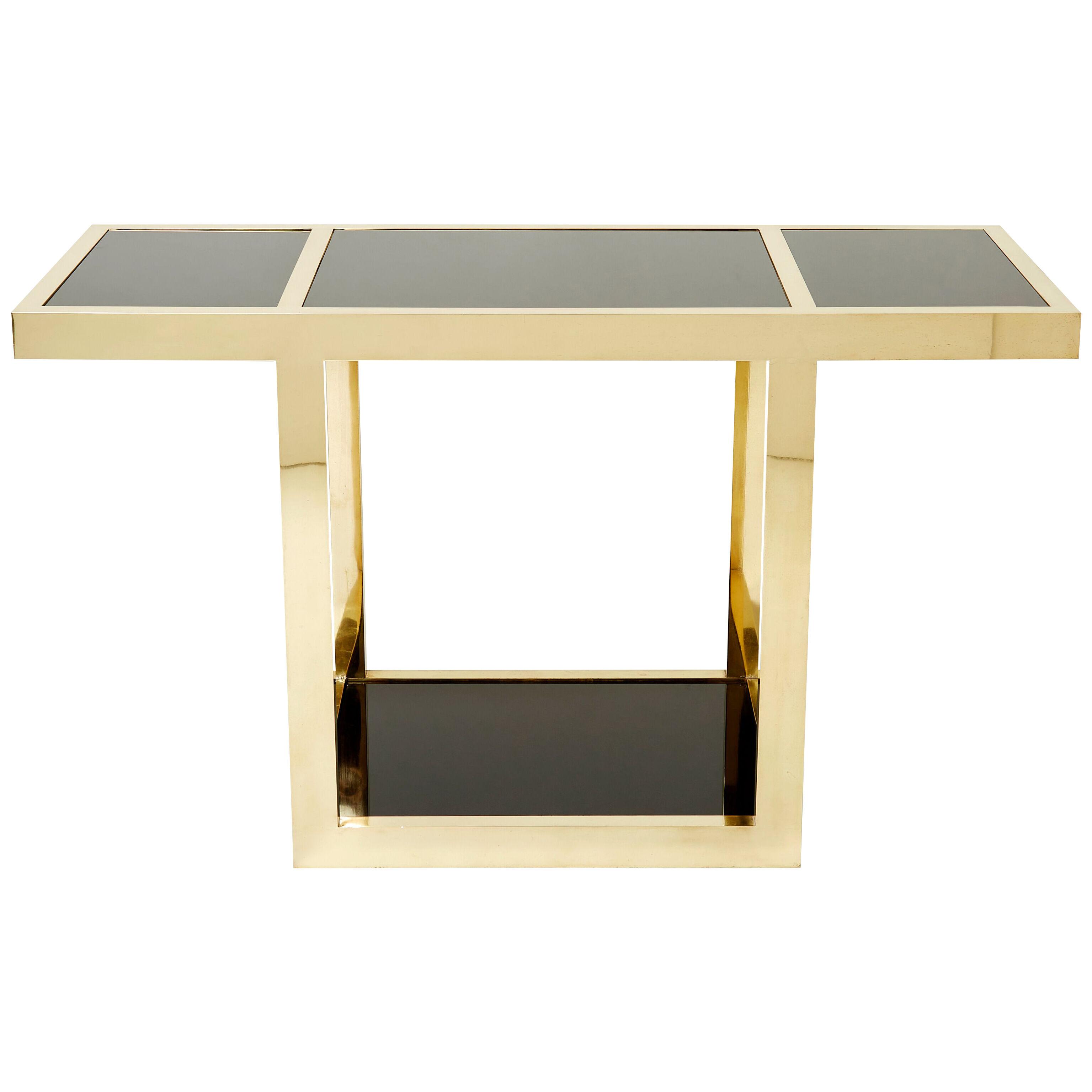 Gabriella Crespi “Puzzle” brass black opaline console table 1973