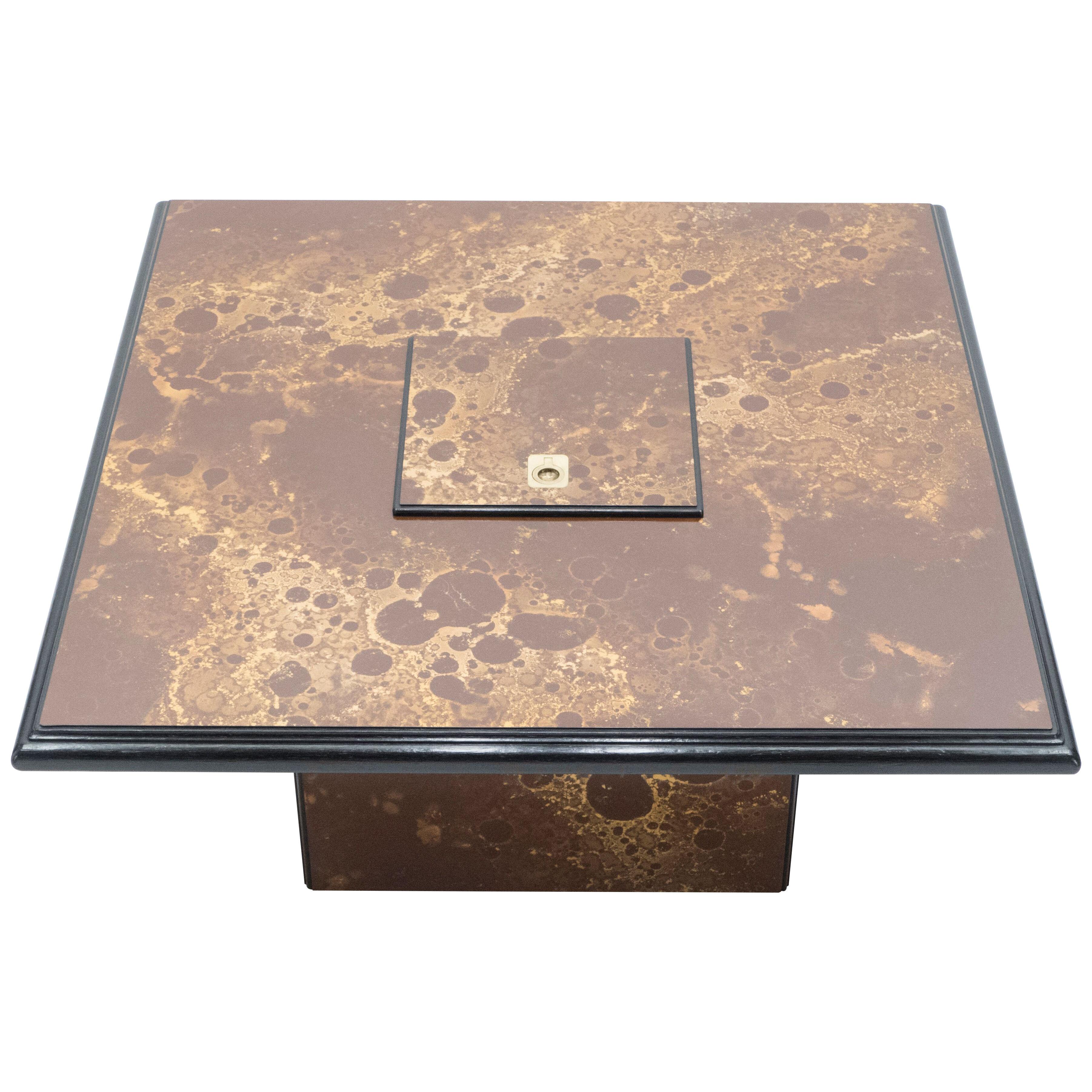 Rare Golden Lacquer and Brass Maison Jansen Bar Coffee Table, 1970s