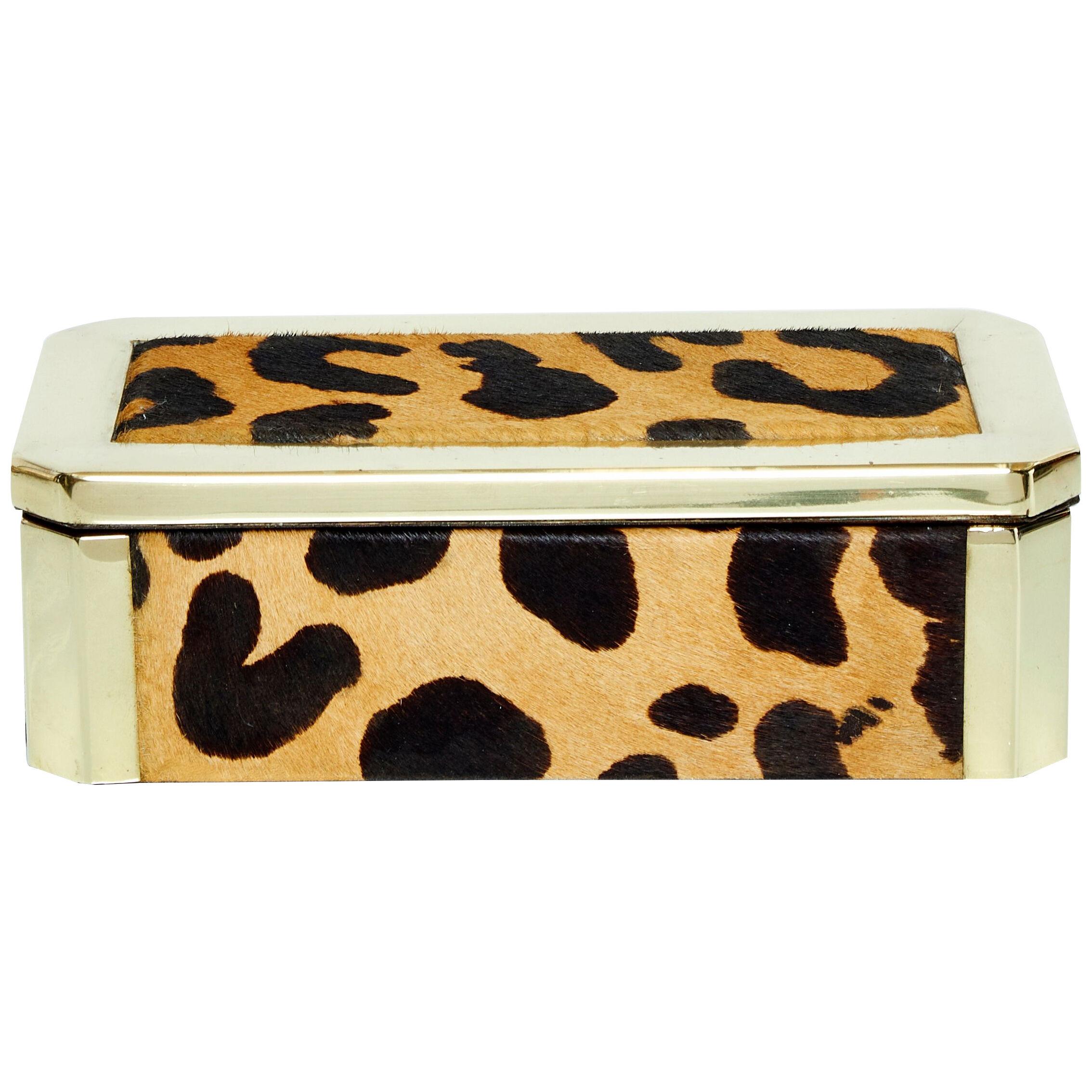 Mid-Century Italian brass leopard fur jewellery box 1970 