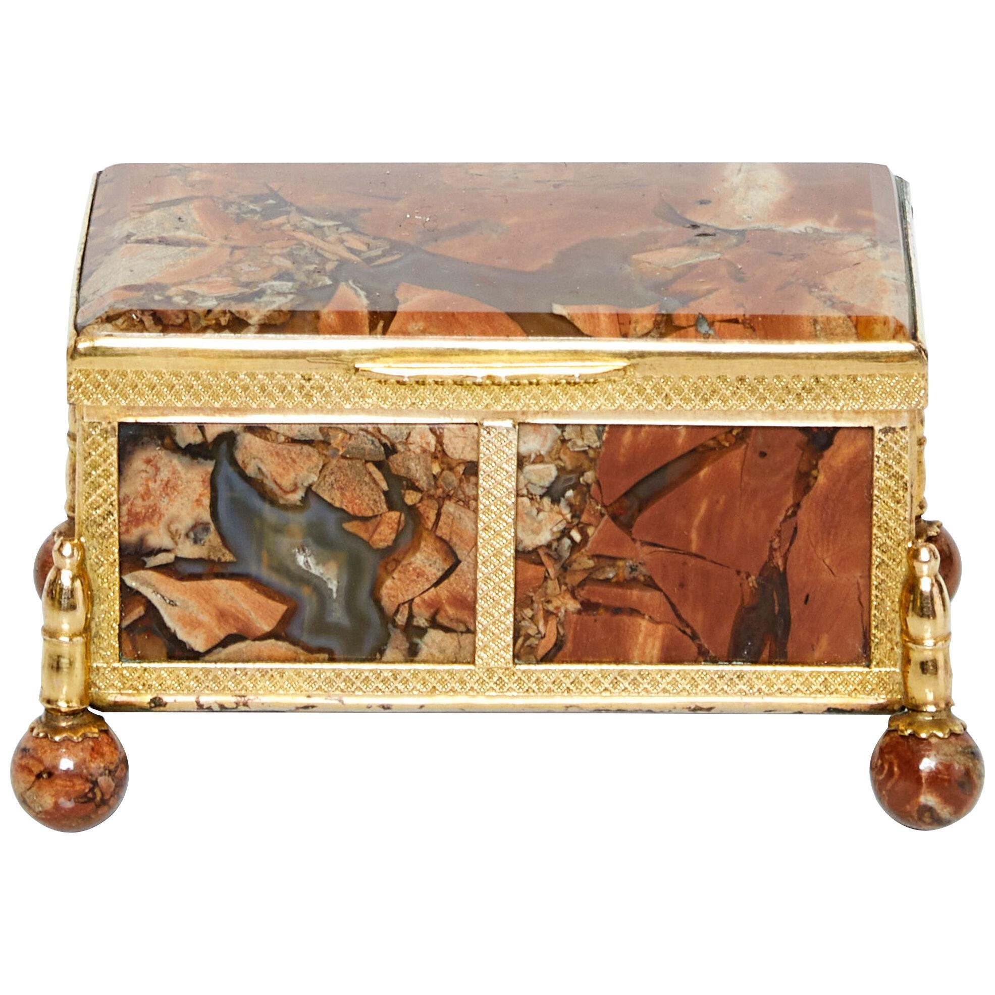 French 19th Century brass red agate stone jewellery box Napoleon III 