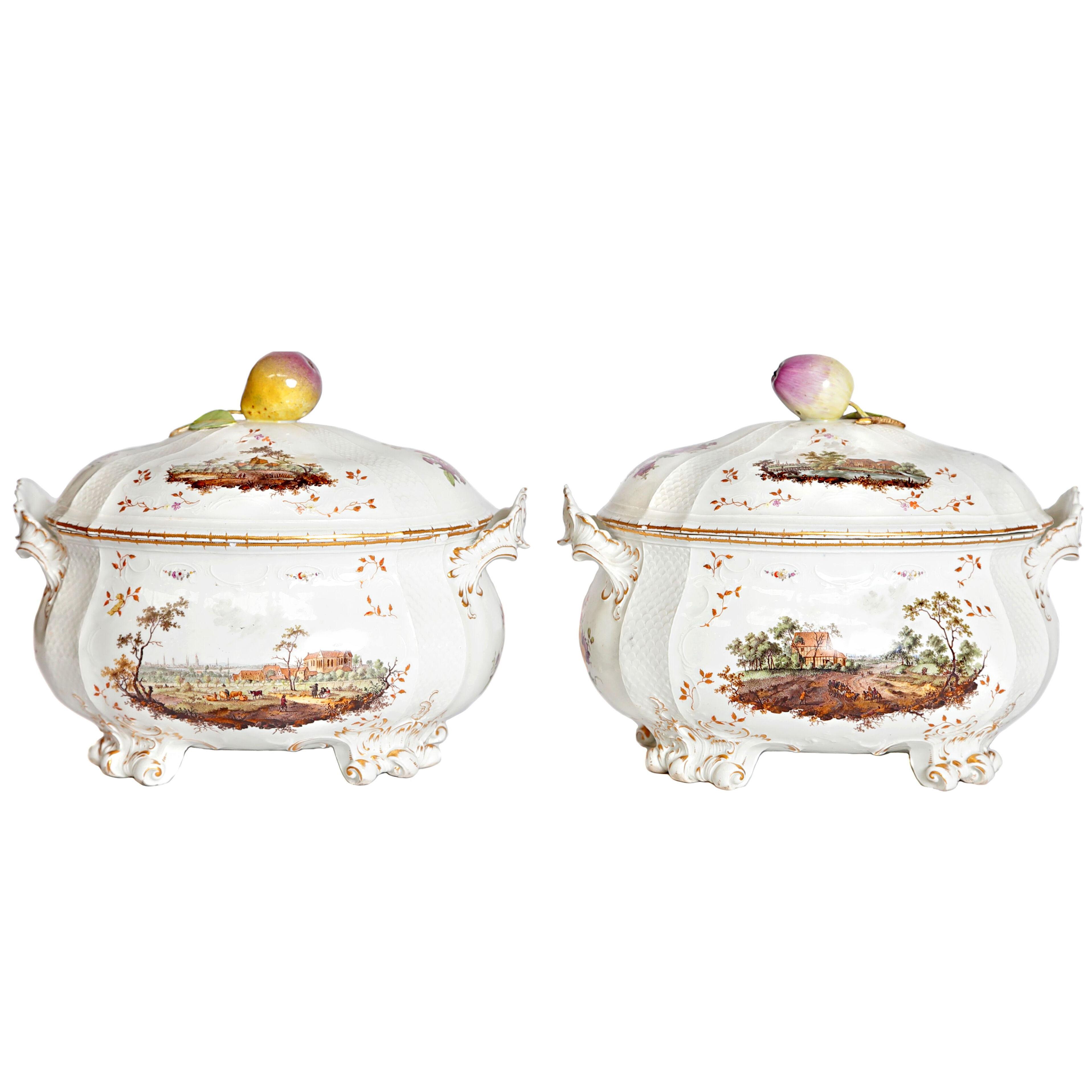 A Pair of Important Fürstenberg Porcelain Oval Two-Handled Tureens