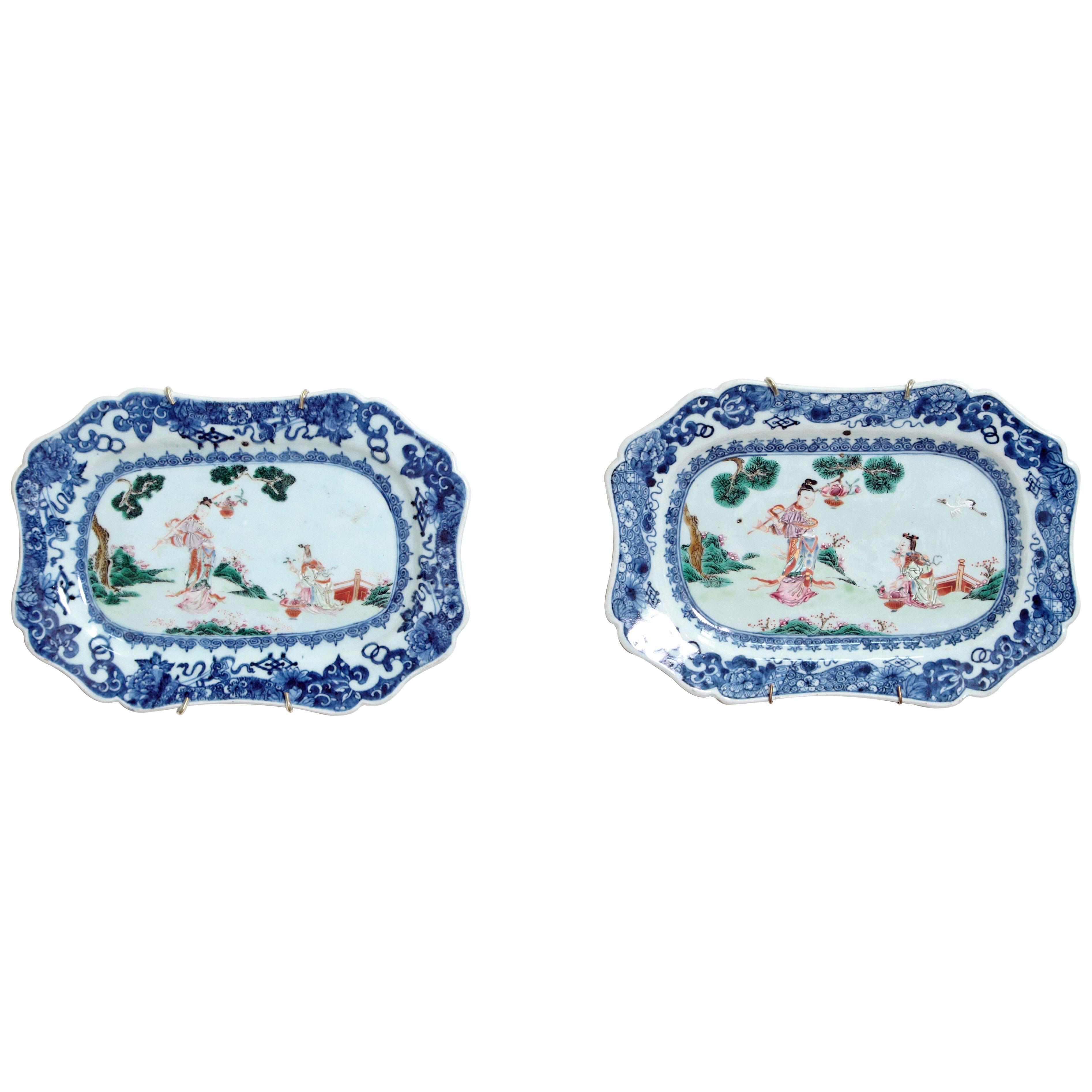 A Pair of 18th Century Chinese Blue and White Porcelain Platters