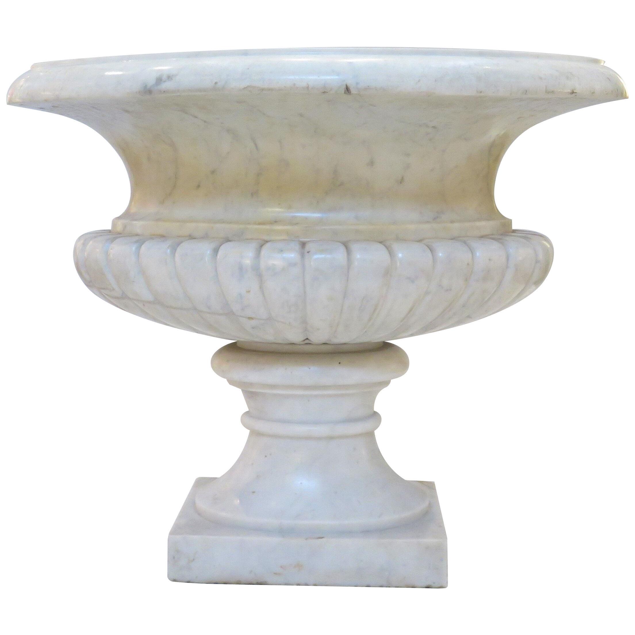 19th Century Carrara Marble Elliptical Shaped Footed Urn