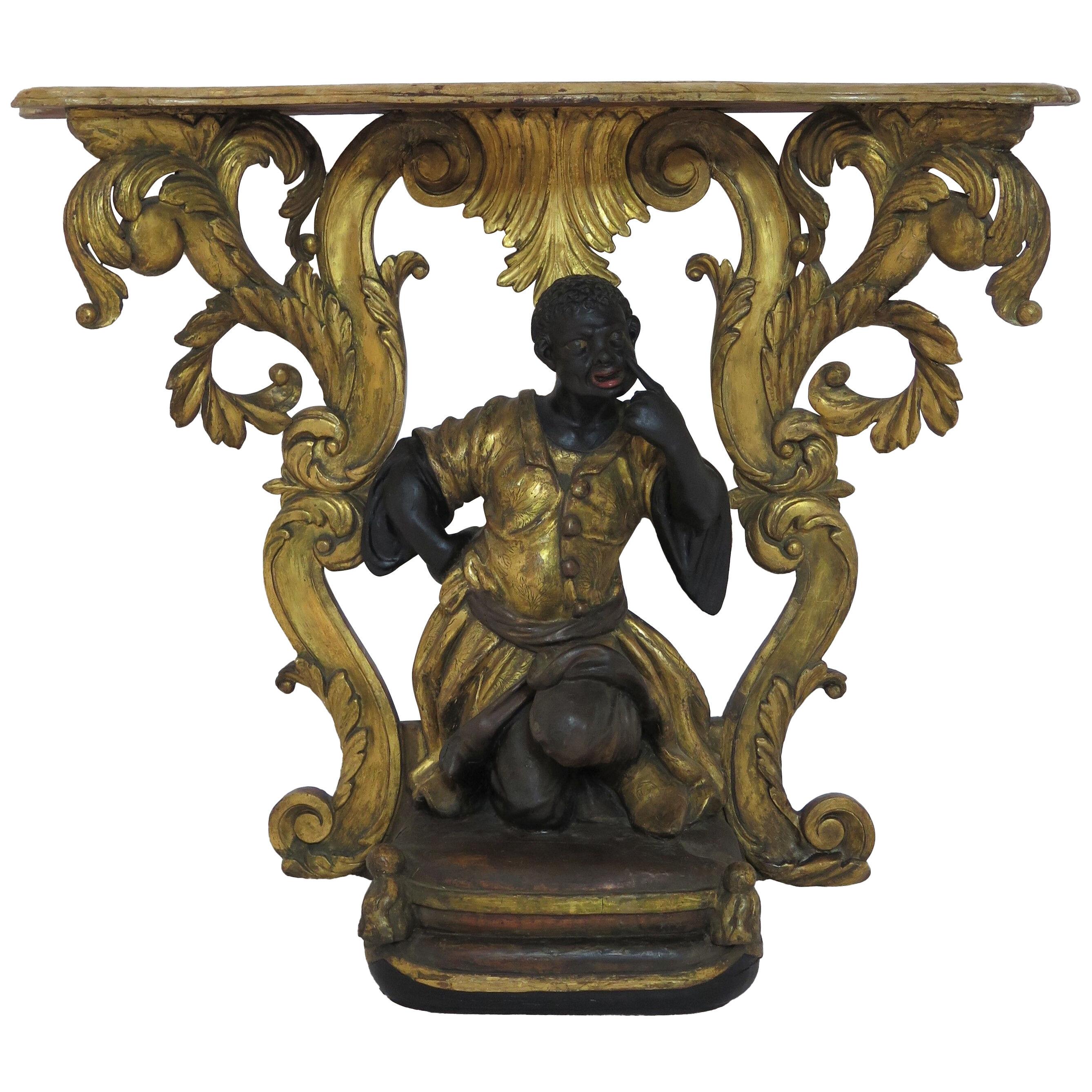 18th Century Carved and Gilded Venetian Console with Blackamoor