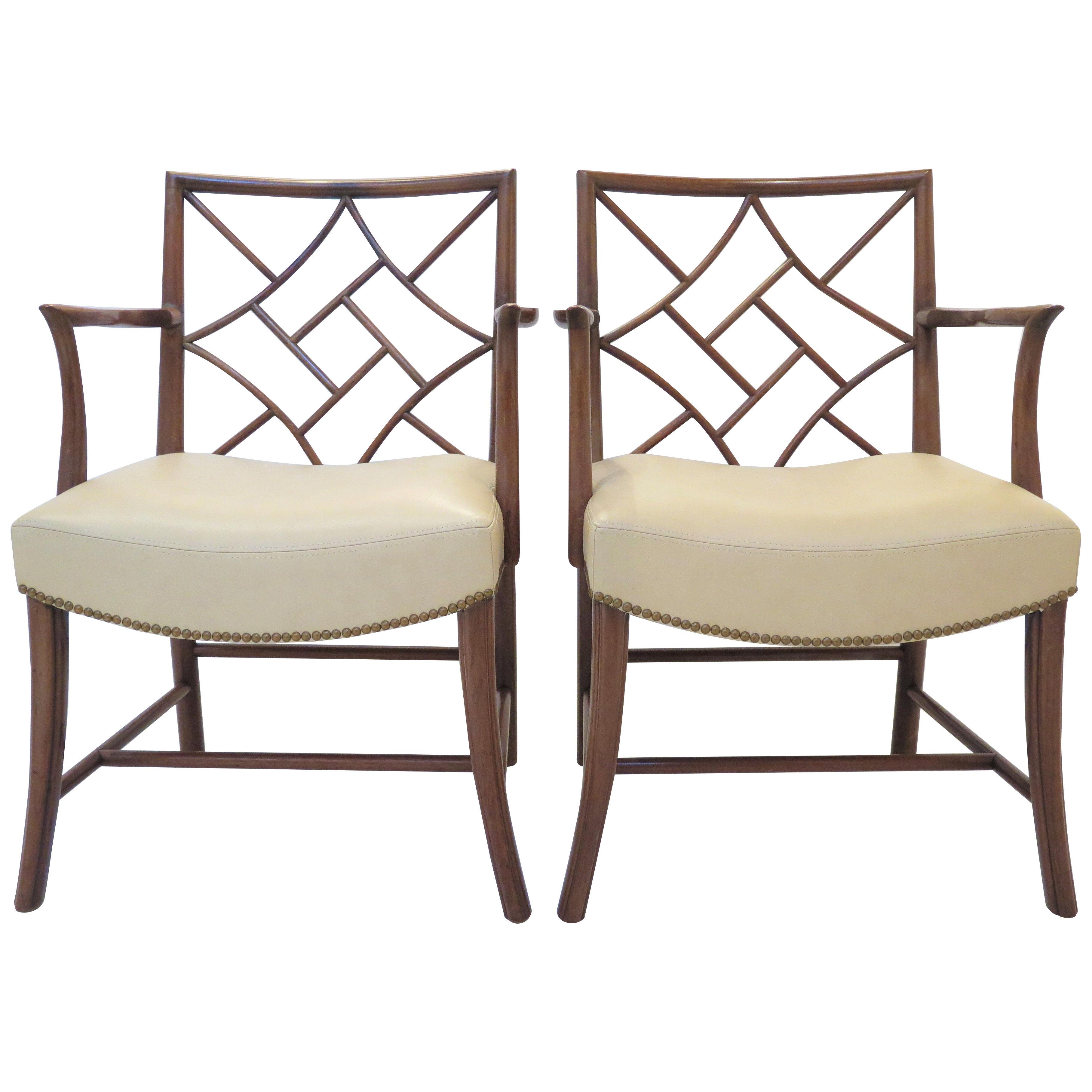 A Pair of Mid-Century Georgian Style Walnut Arm Chairs 
