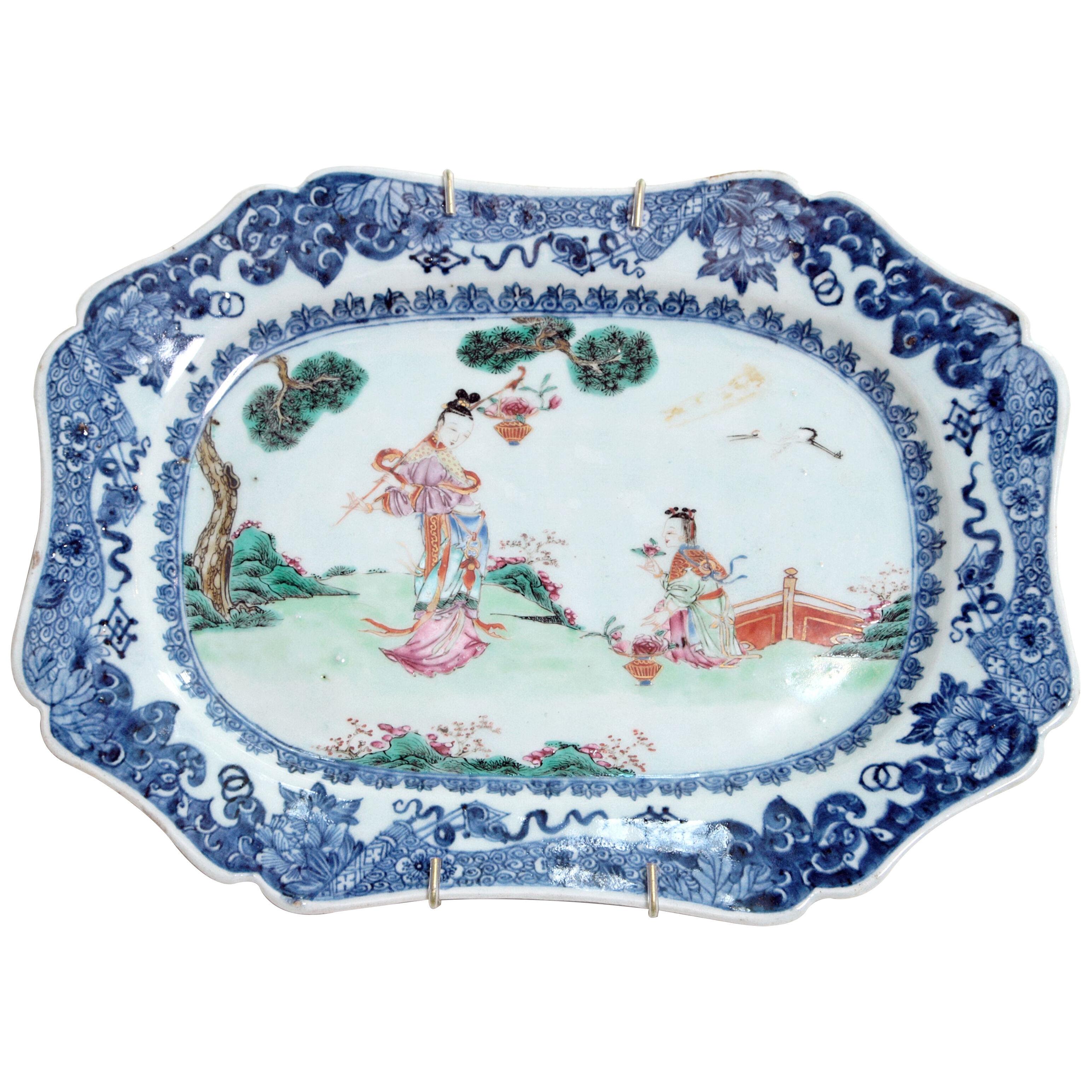 A Medium Size 18th Century Blue and White Chinese Porcelain Platter
