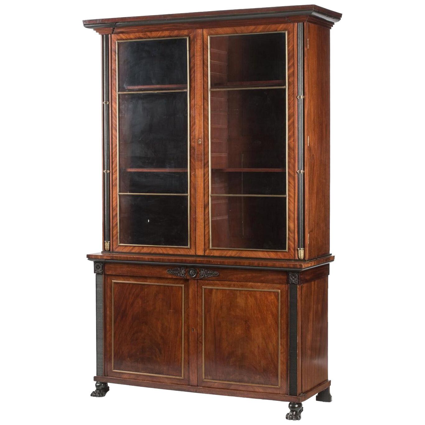 English Regency Mahogany Bookcase / Library Cabinet with Gilt Bronze Trim