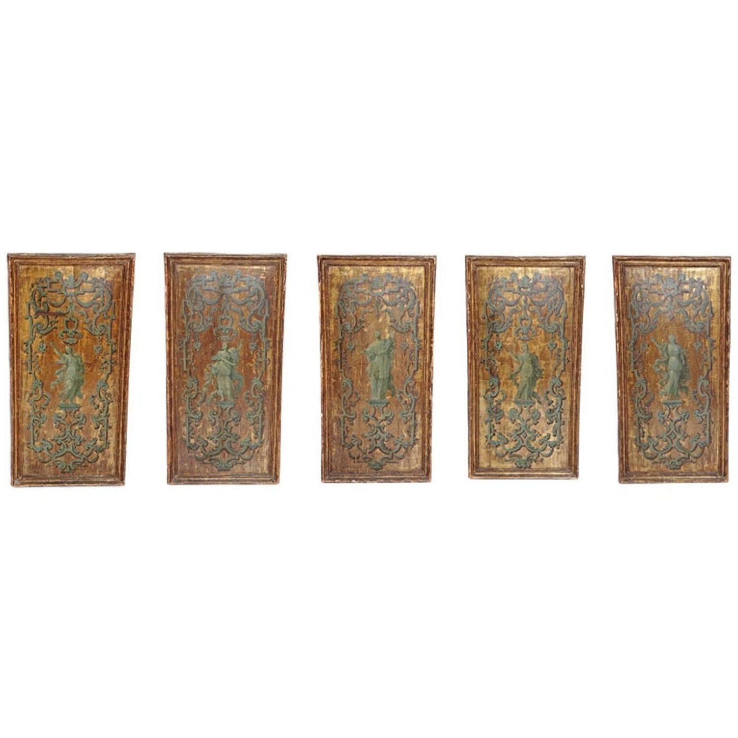 Italian Neoclassical Paint and Parcel Gilt Panels/Roman Goddesses/Muses