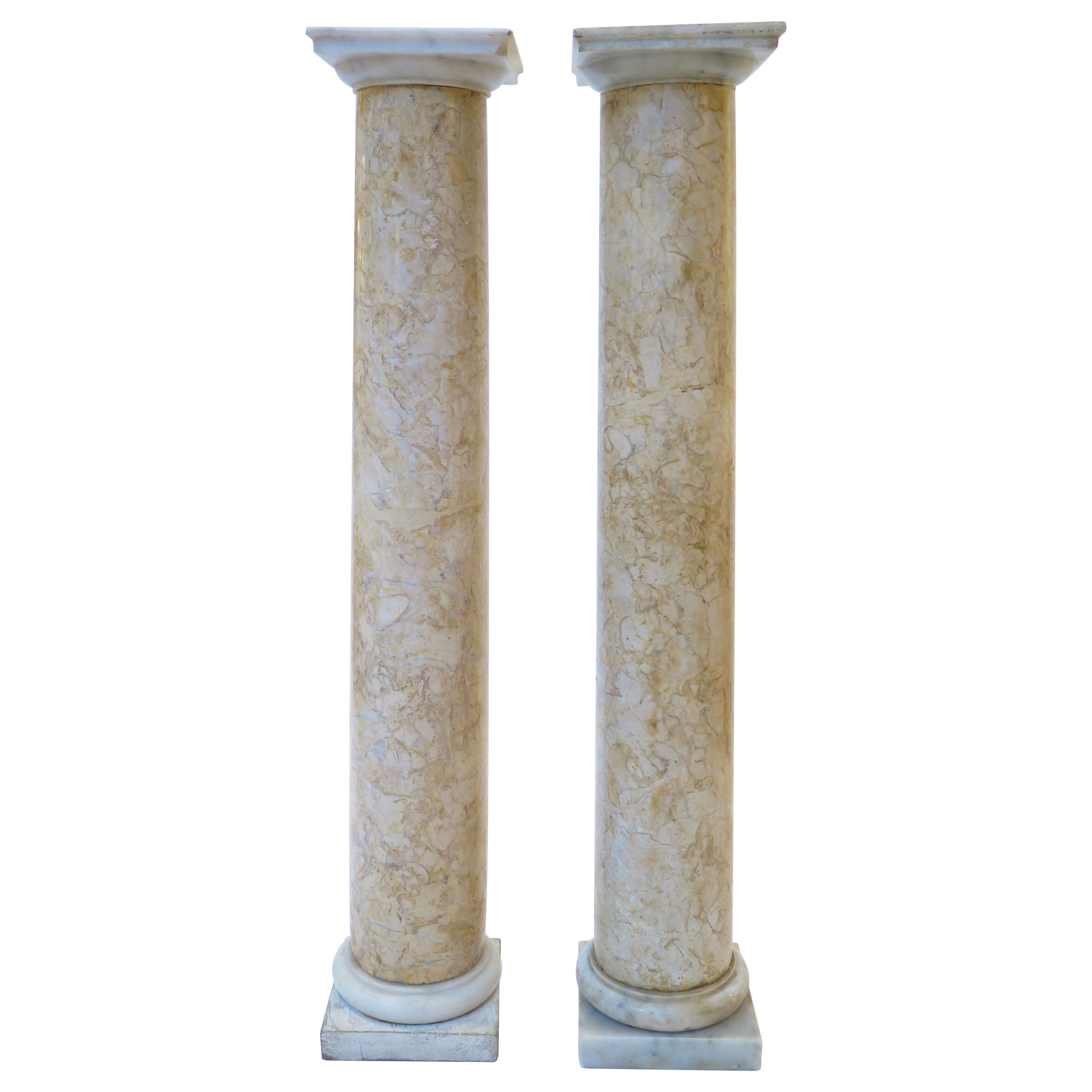 A Pair of Grand Tour Italian Carved Marble Columns