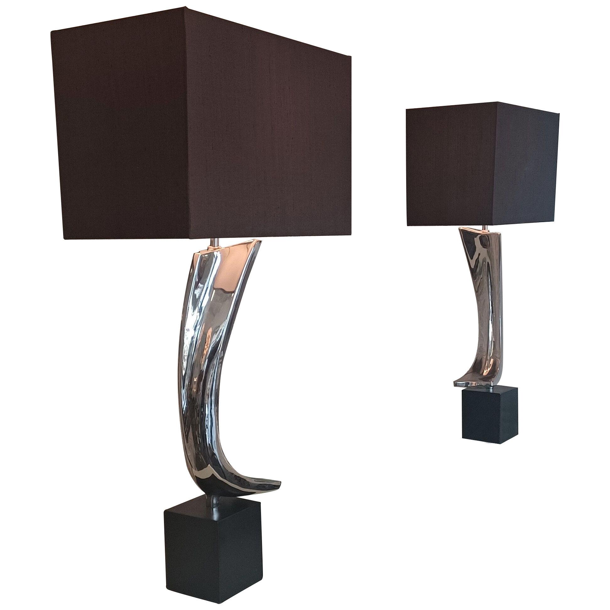 Pair of Brutalist Nickle Lamps by Maurizio Tempestini Circa, 1960's
