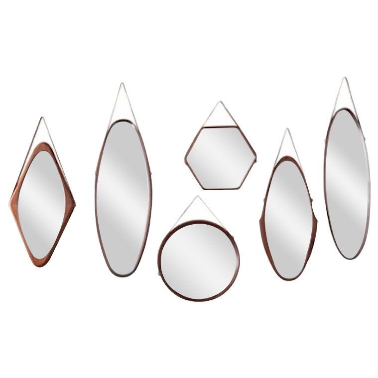 Collection of Six Walnut Mirrors, Italy, 1960