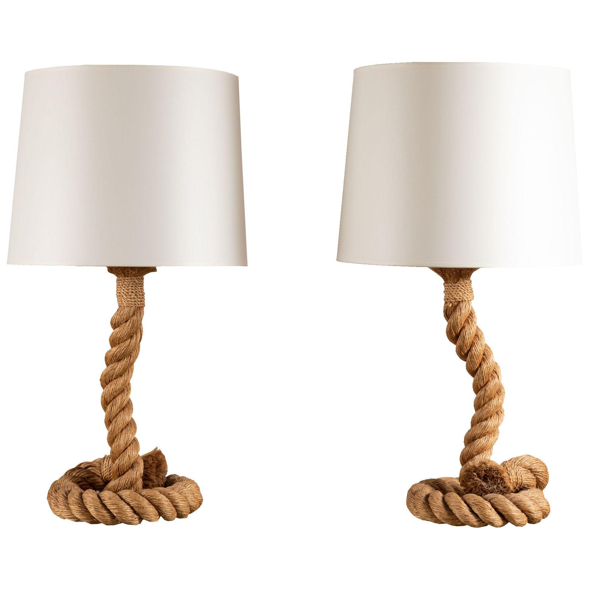 Pair of rope tables lamps by Audoux Minet , 1950's 