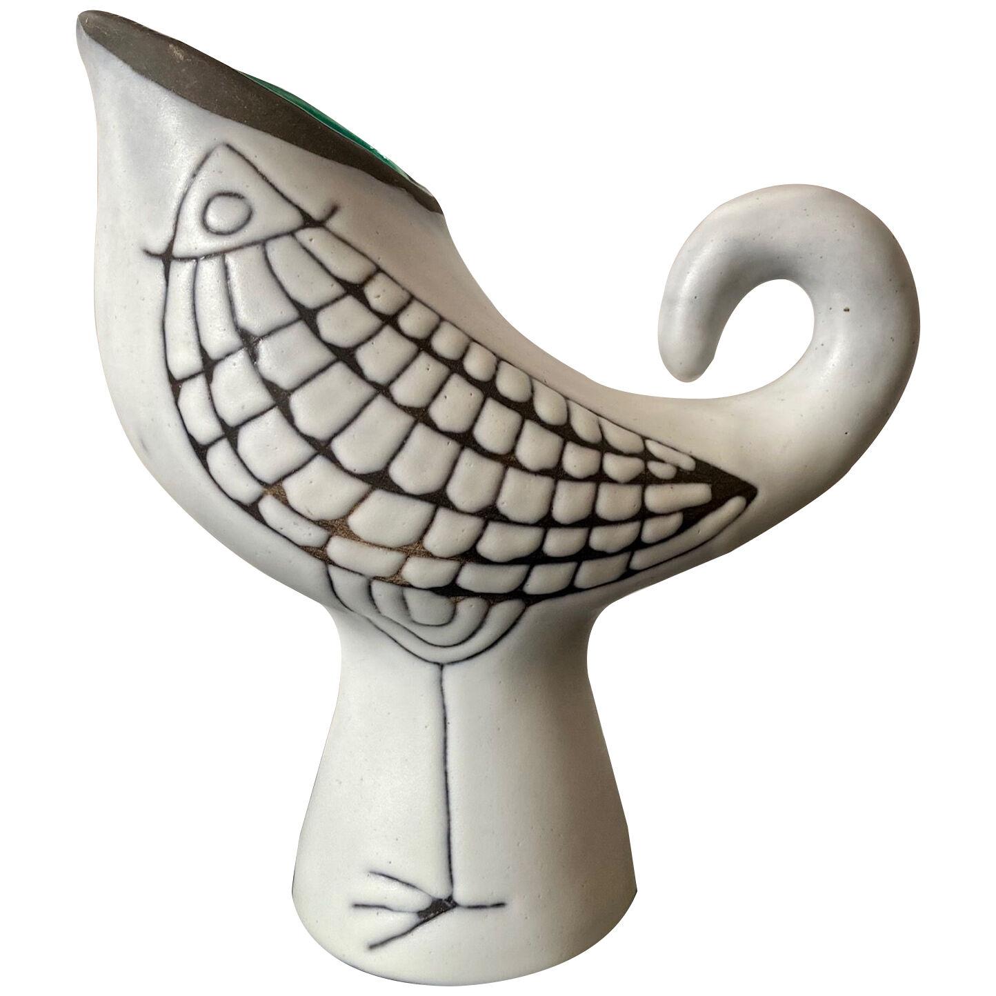 Capron Vase/Pitcher with Bird, Vallauris, 1950's