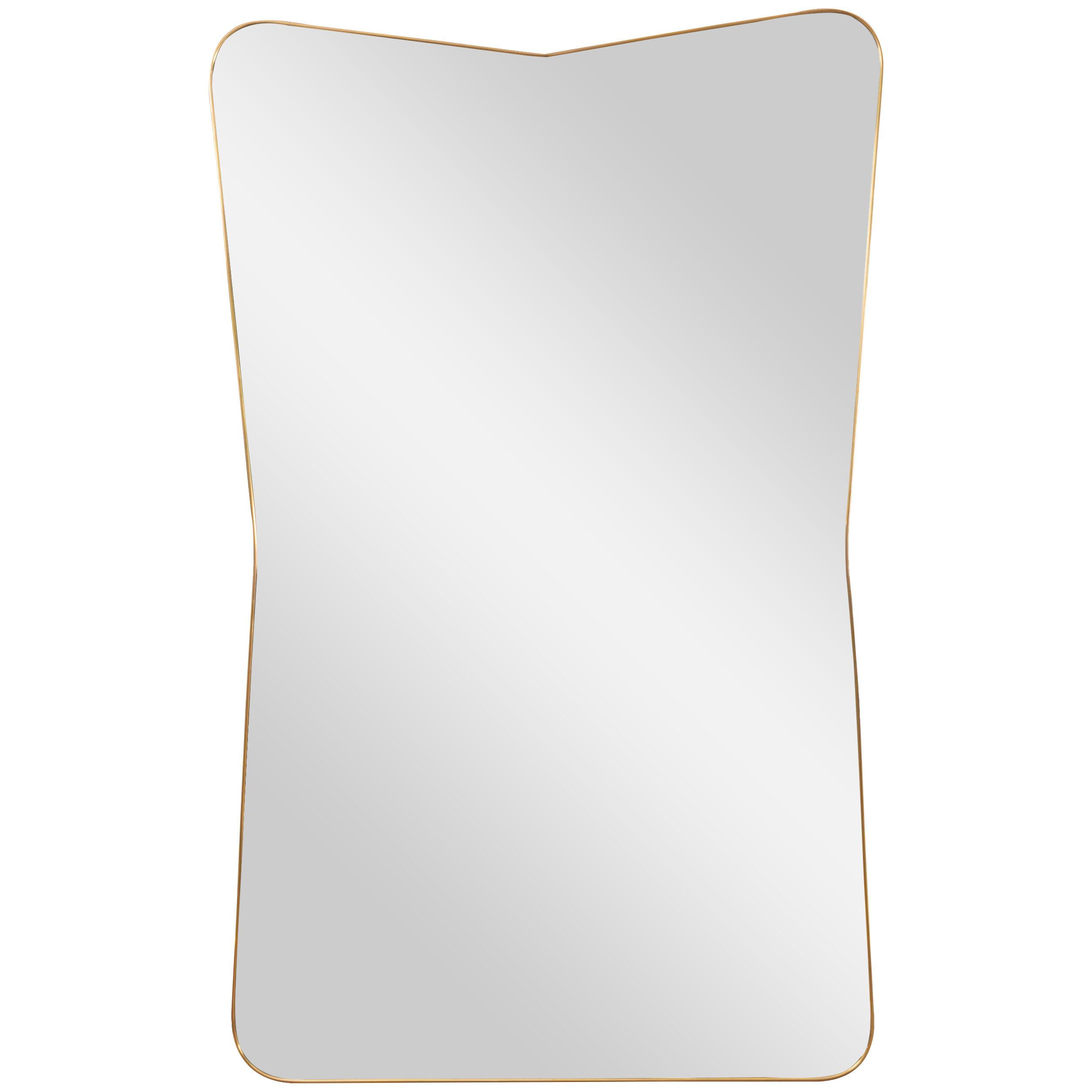 Large Brass Framed Mirror in the Style of Gio Ponti, Italy, 1950's