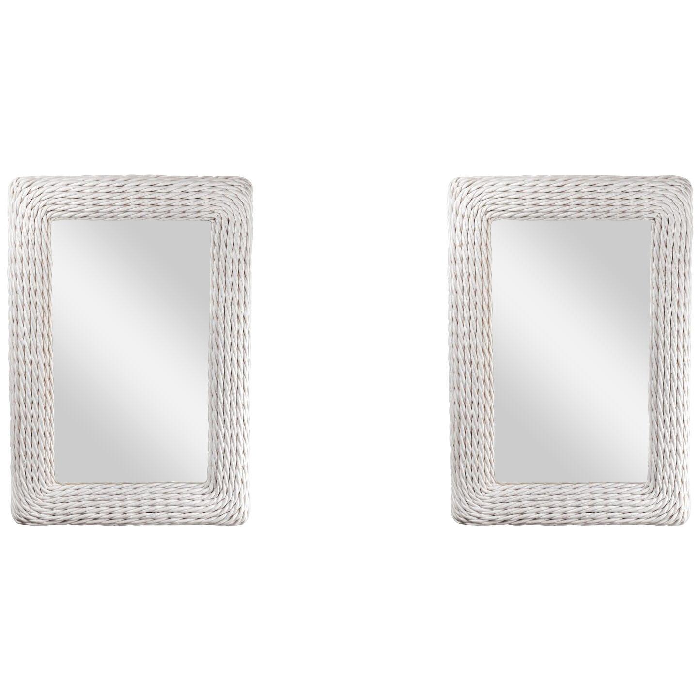 Paire of Large White Painted Rattan Mirrors